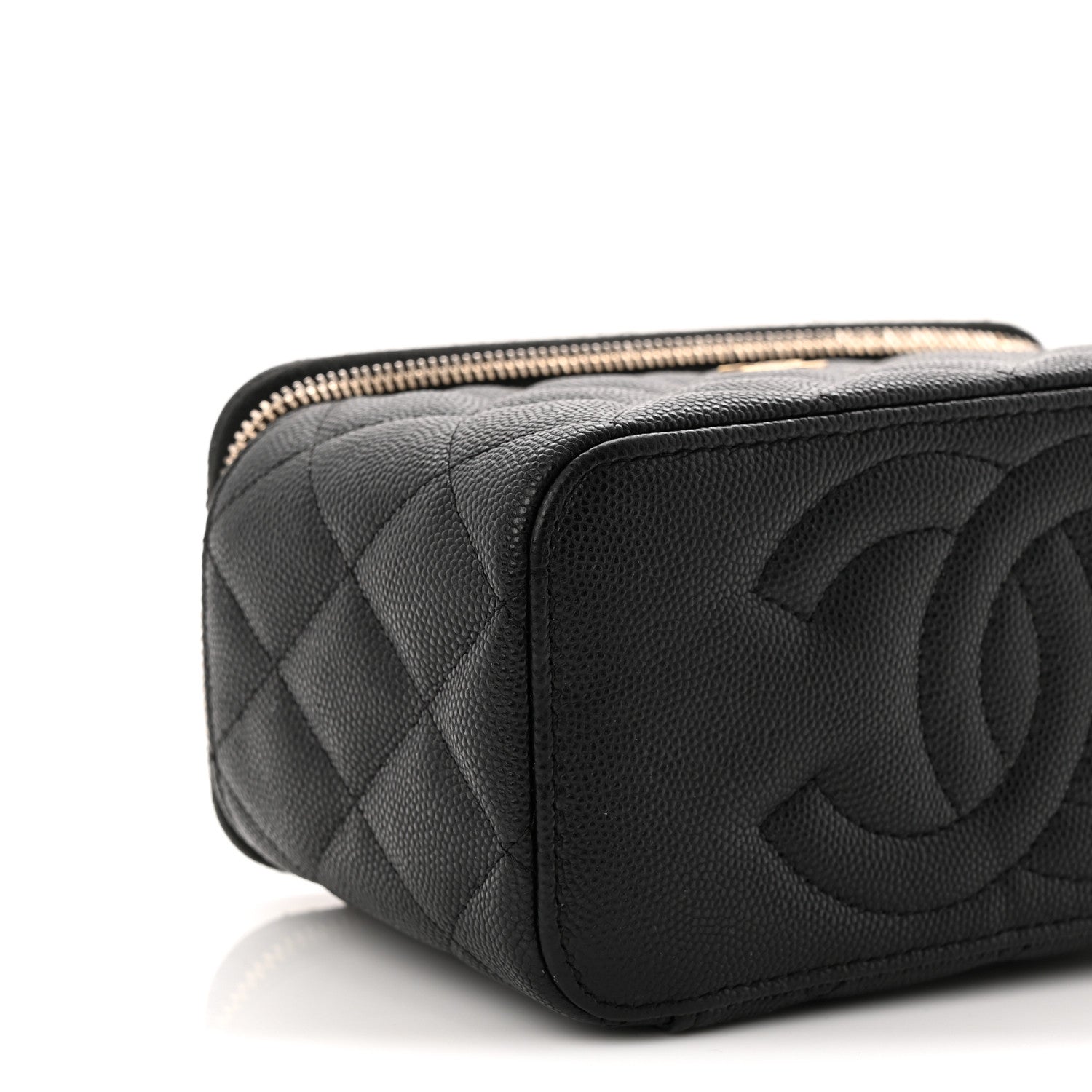 Caviar Quilted Small Vanity Case With Chain Black
