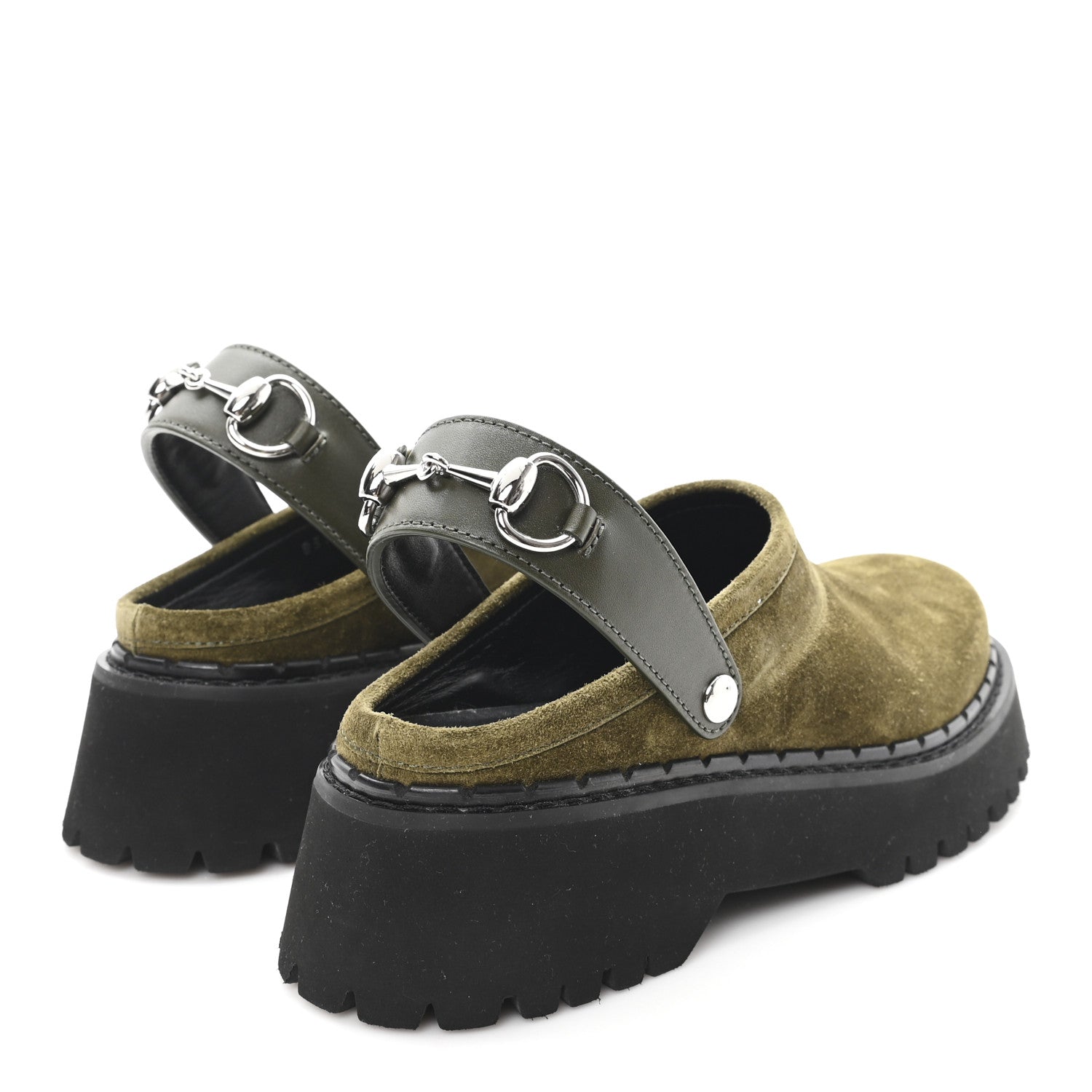 Suede Womens Horsebit Platform Mules 36 Dark Green