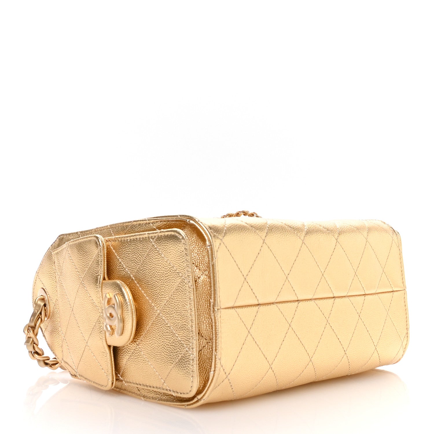 Metallic Caviar Quilted Mini Chanel 25 Handbag Gold