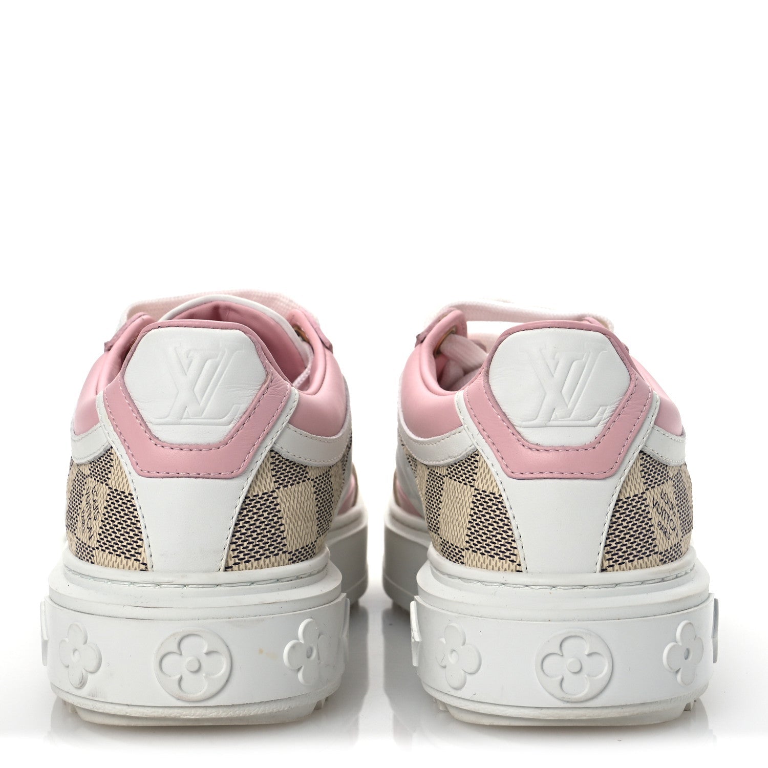 Monogram Embossed Calfskin Damier Azur Time Out Sneakers 36 Rose Clair Pink