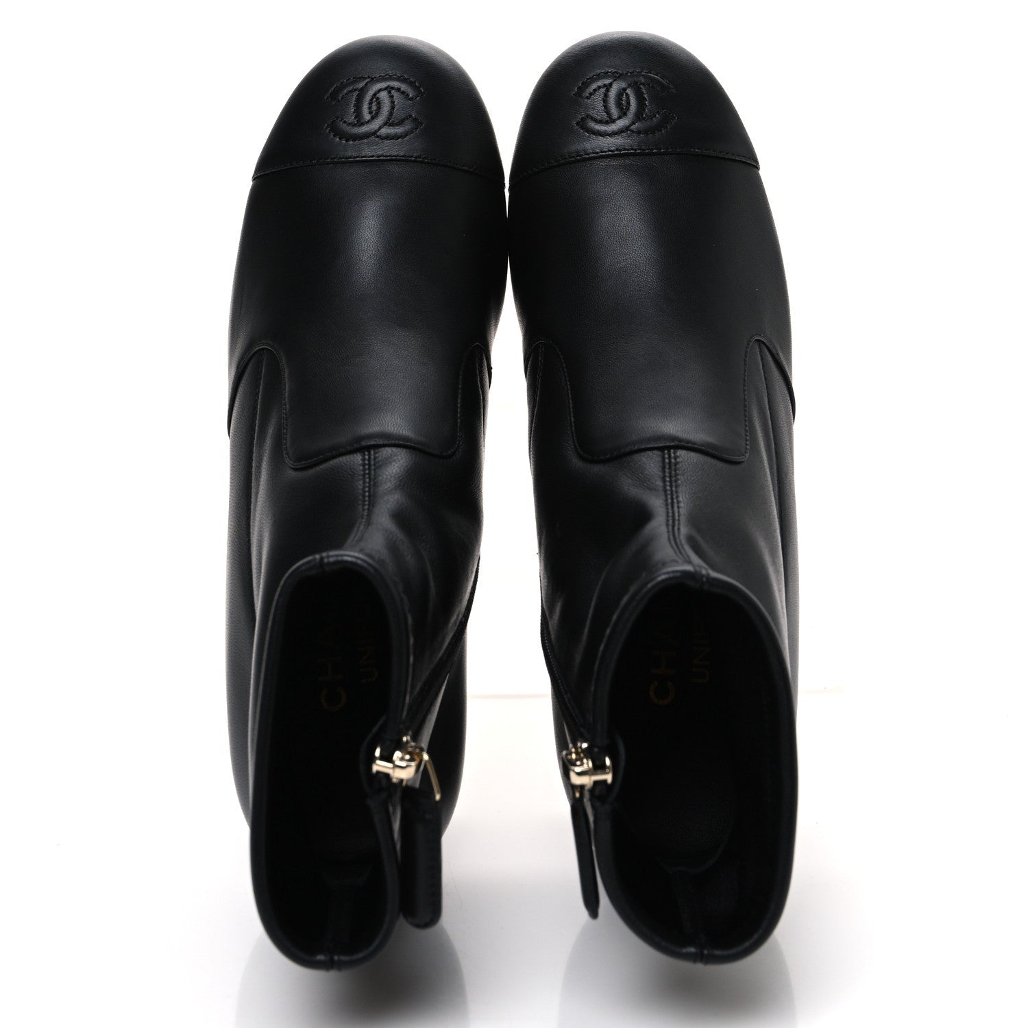 Stretch Lambskin Cap Toe CC Short Boots 36.5 Black
