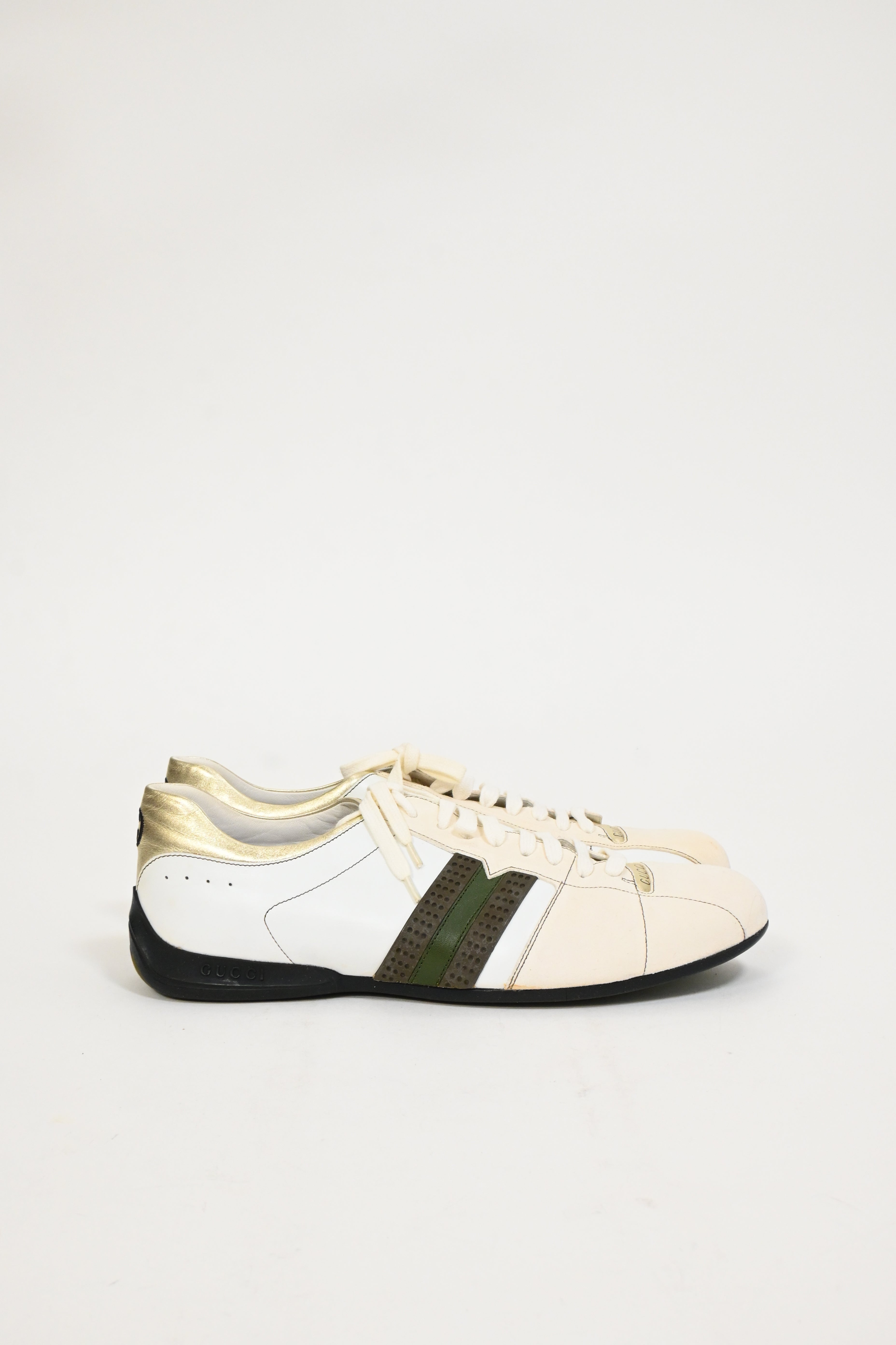 Men's Gucci Web Low-Top Sneakers in White Suede and Leather