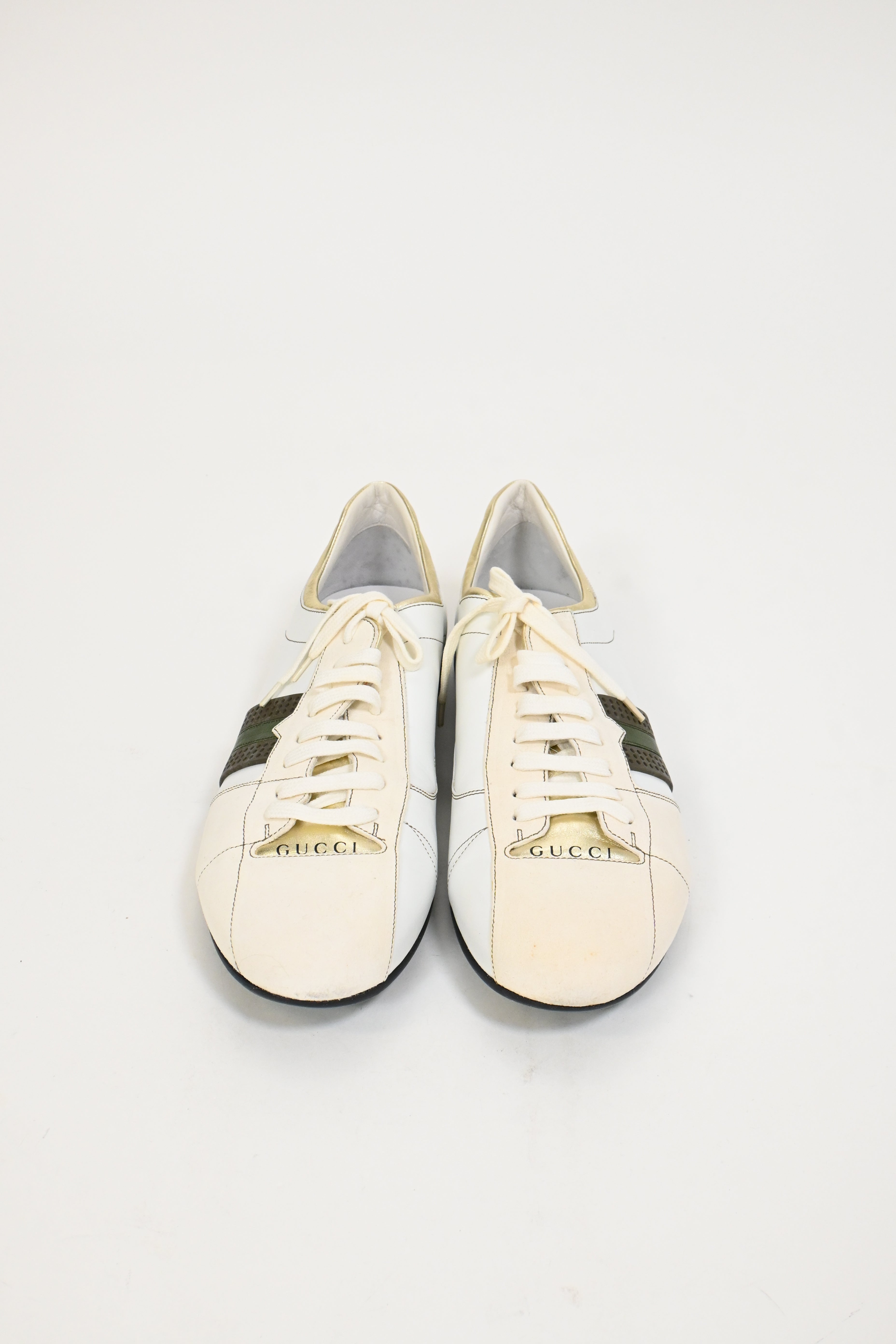 Men's Gucci Web Low-Top Sneakers in White Suede and Leather