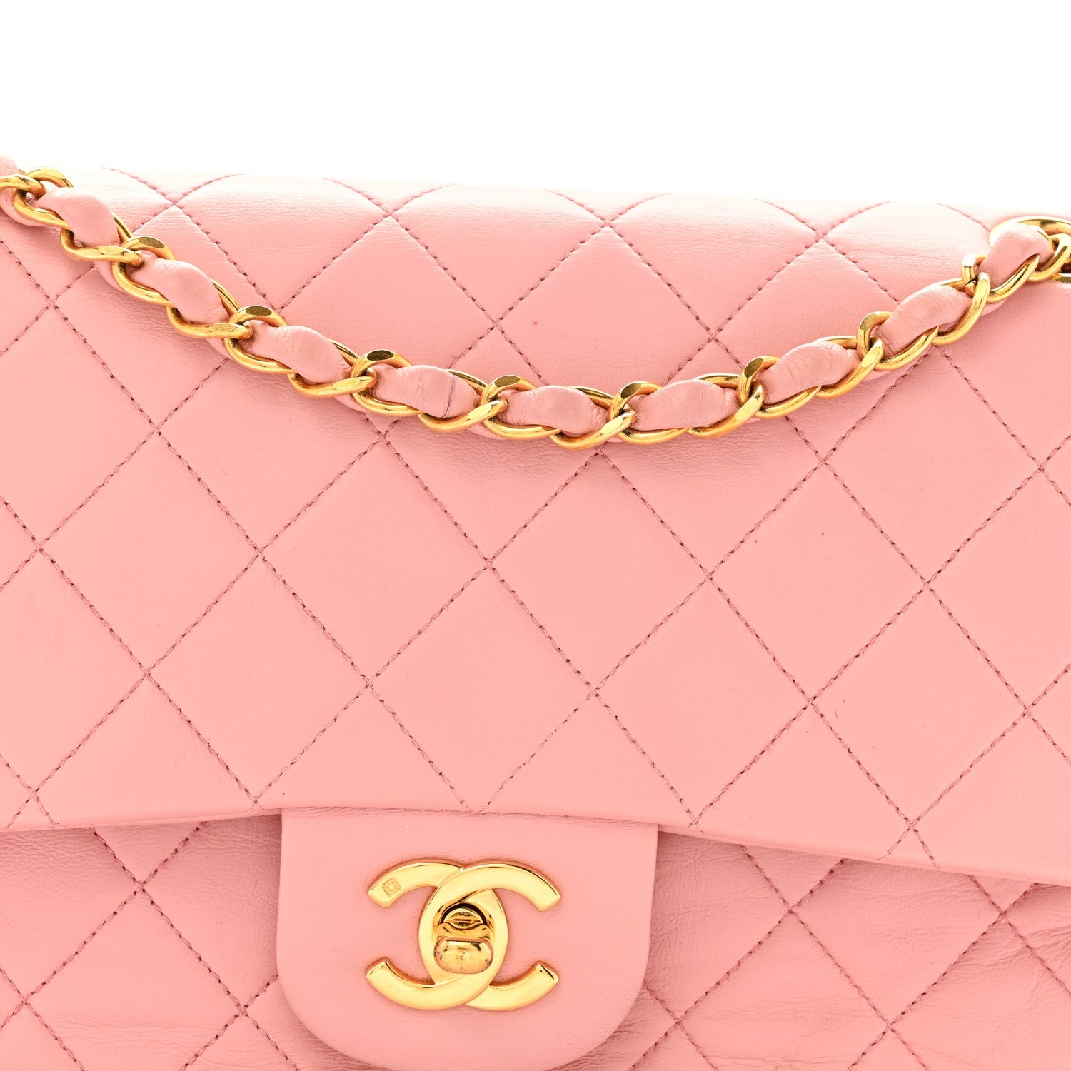 Lambskin Quilted Medium Double Flap Light Pink