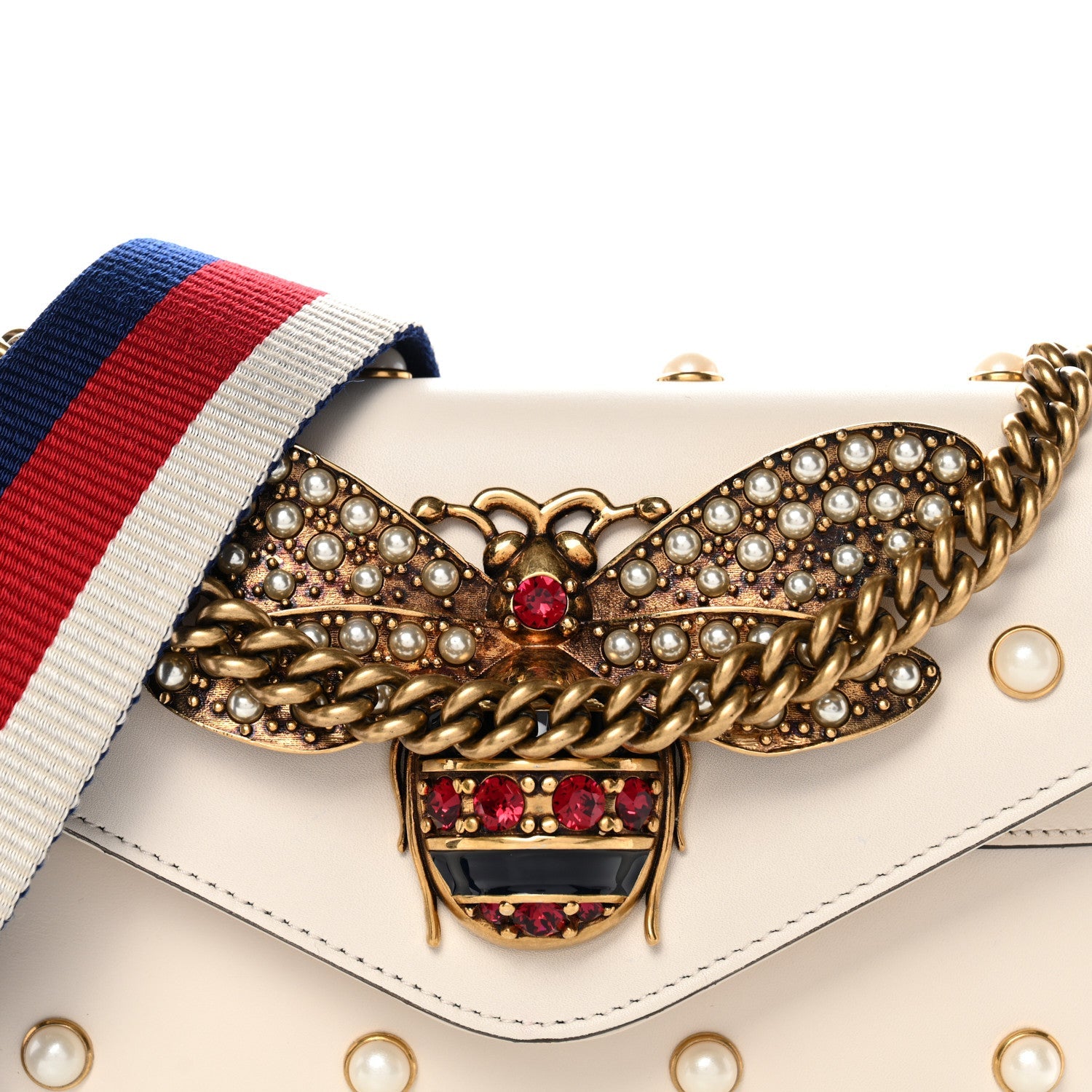 Nappa Pearl Studded Mini Queen Margaret Broadway Shoulder Bag Mystic White