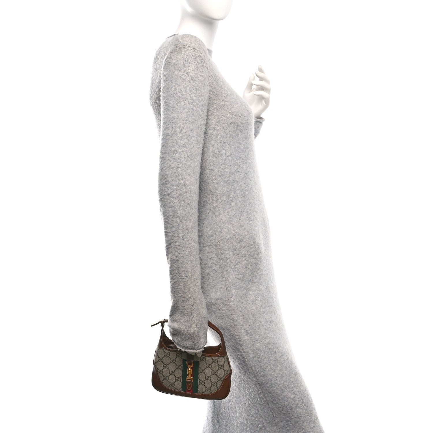 GG Supreme Monogram Azalea Calfskin Web Mini Jackie 1961 Hobo Beige Ebony Brown Sugar
