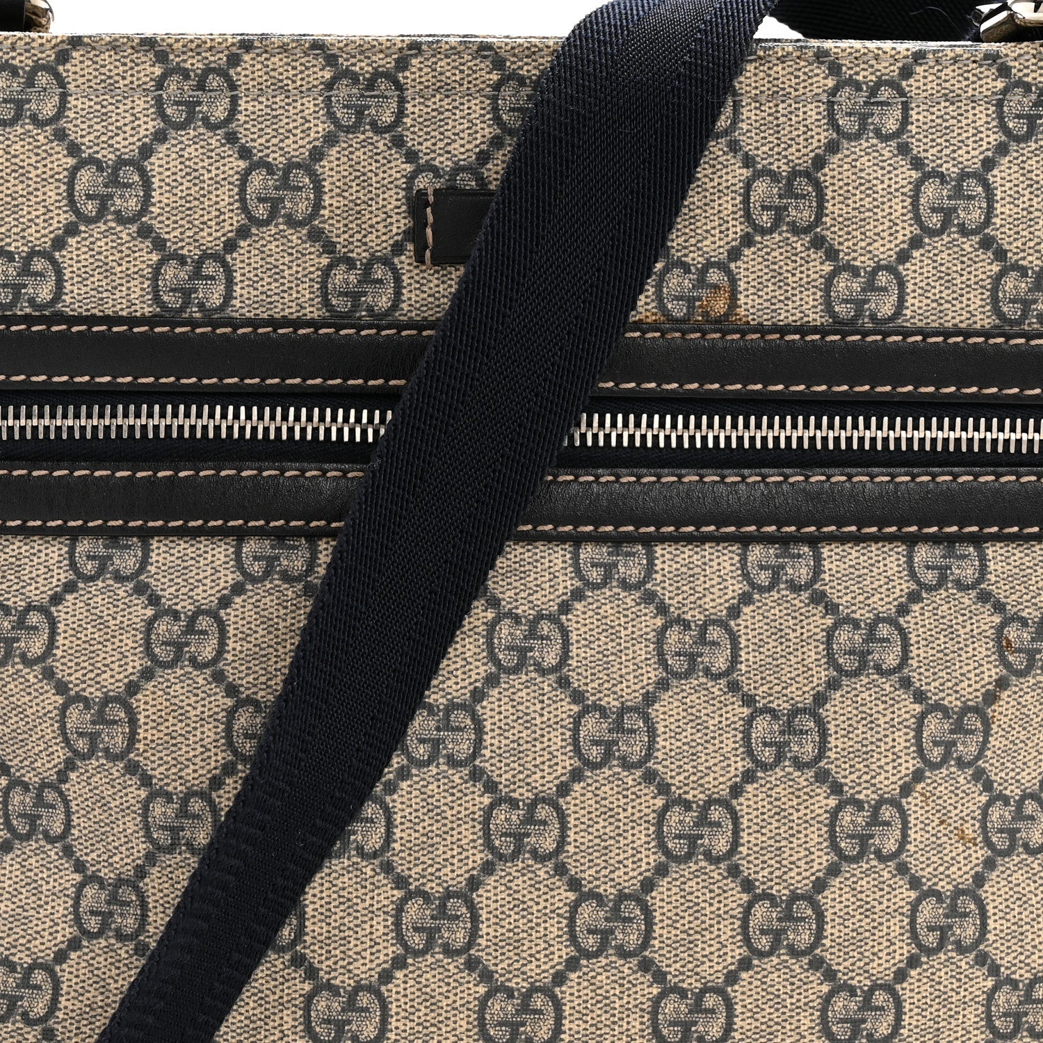 GG Supreme Monogram Selleria Calfskin Small Flat Side Zip Messenger Bag Beige Blue