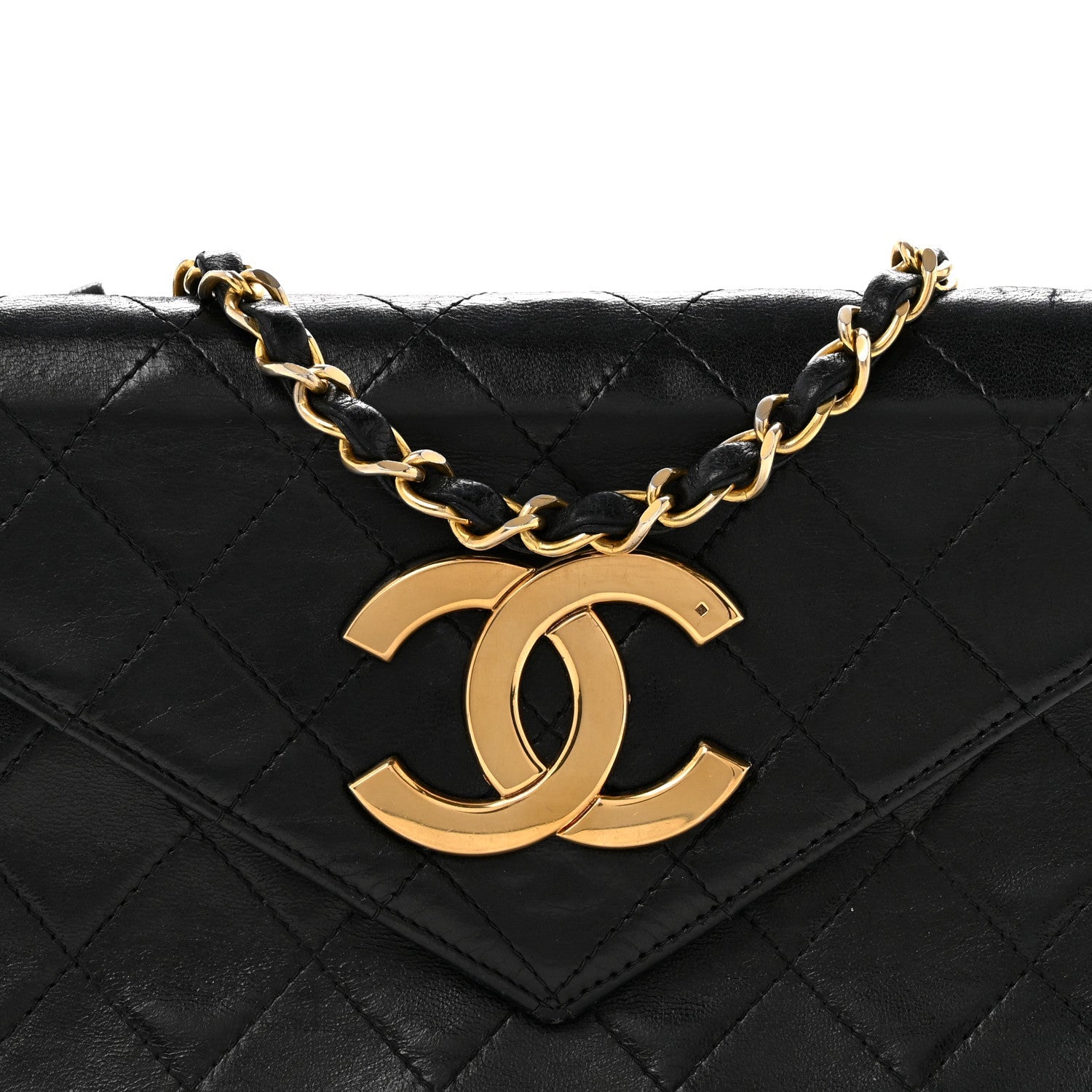 Lambskin Quilted Envelope Flap Black