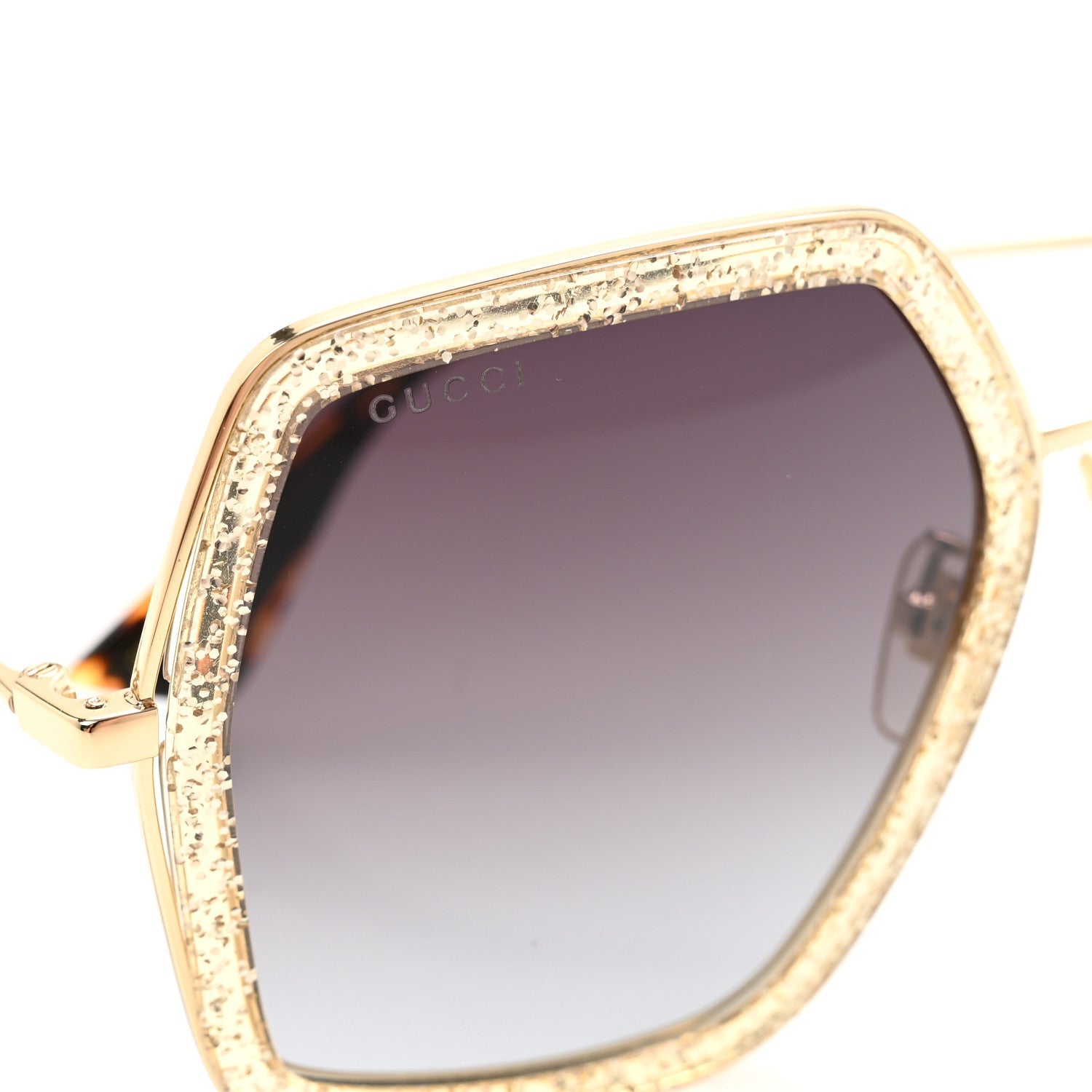 Glitter Acetate Oversize Square Frame Sunglasses GG0106S Gold