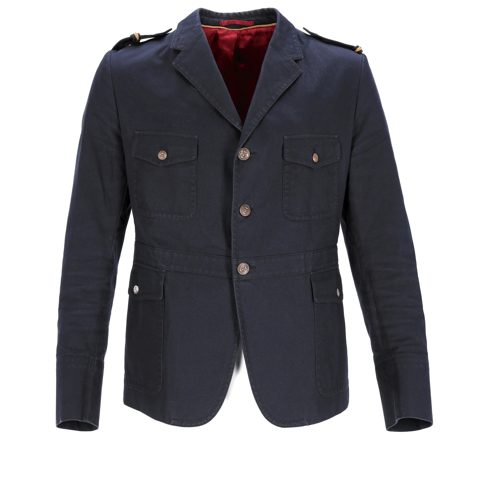 Men's Gucci Military field Blazer with Pockets in Navy Blue Cotton