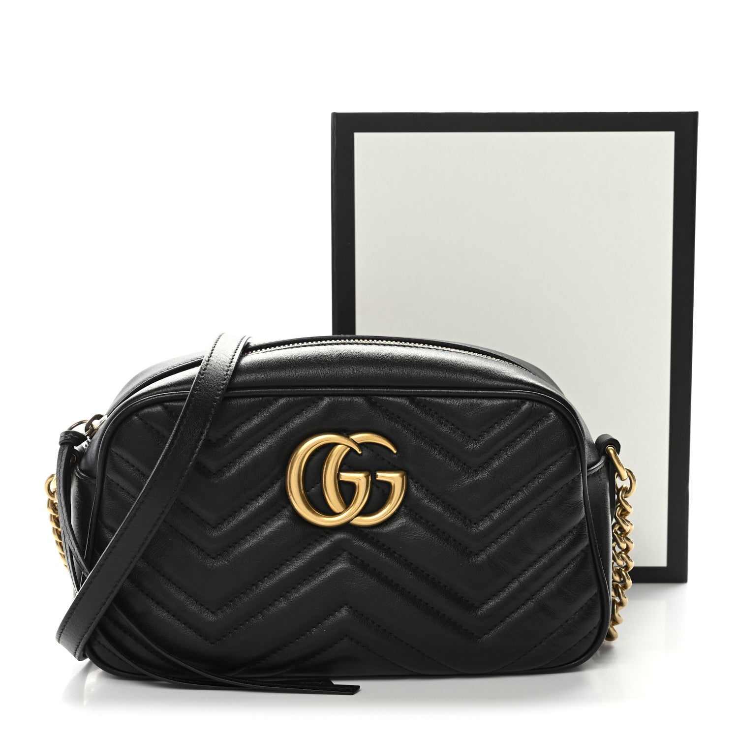 Calfskin Matelasse Small GG Marmont Chain Shoulder Bag Black