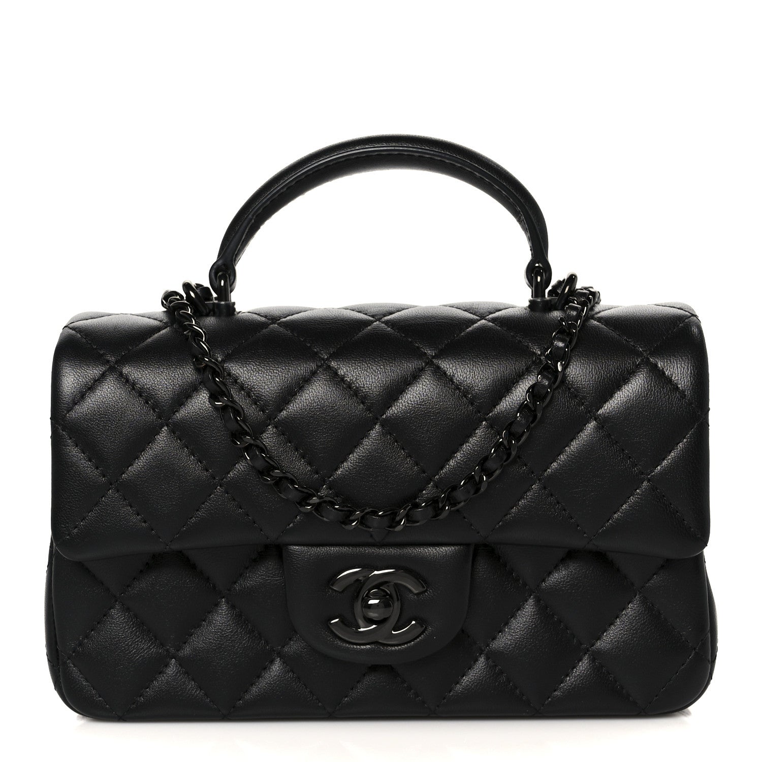 Lambskin Quilted Mini Top Handle Rectangular Flap So Black