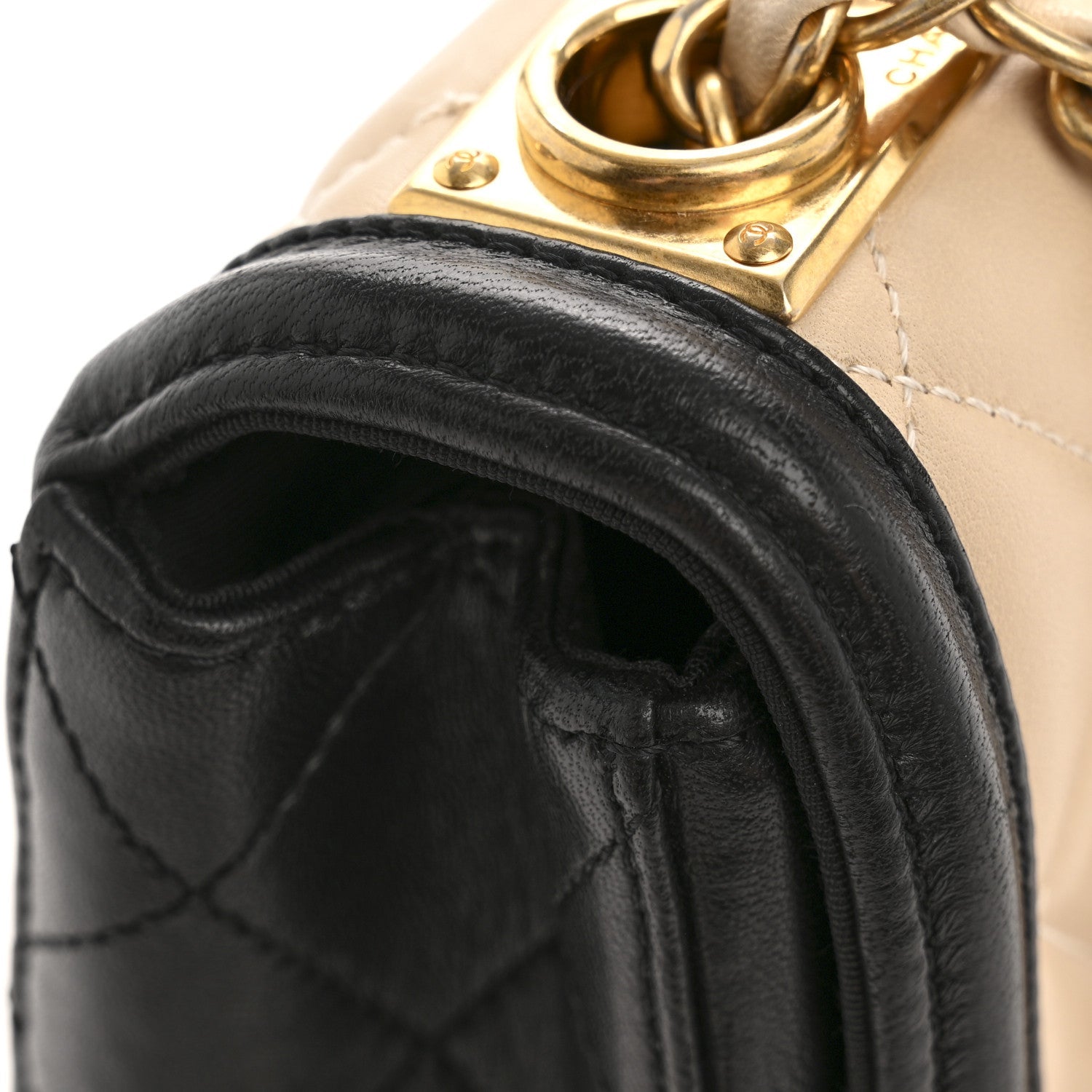 Lambskin Quilted Medium Elegant CC Flap Beige Black