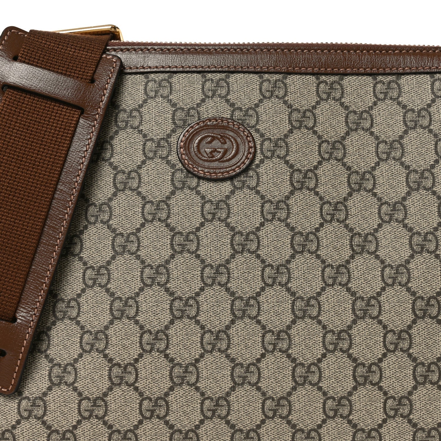 GG Supreme Monogram Azalea Calfskin Retro Interlocking G Wristlet Messenger Bag Beige Ebony Brown Sugar