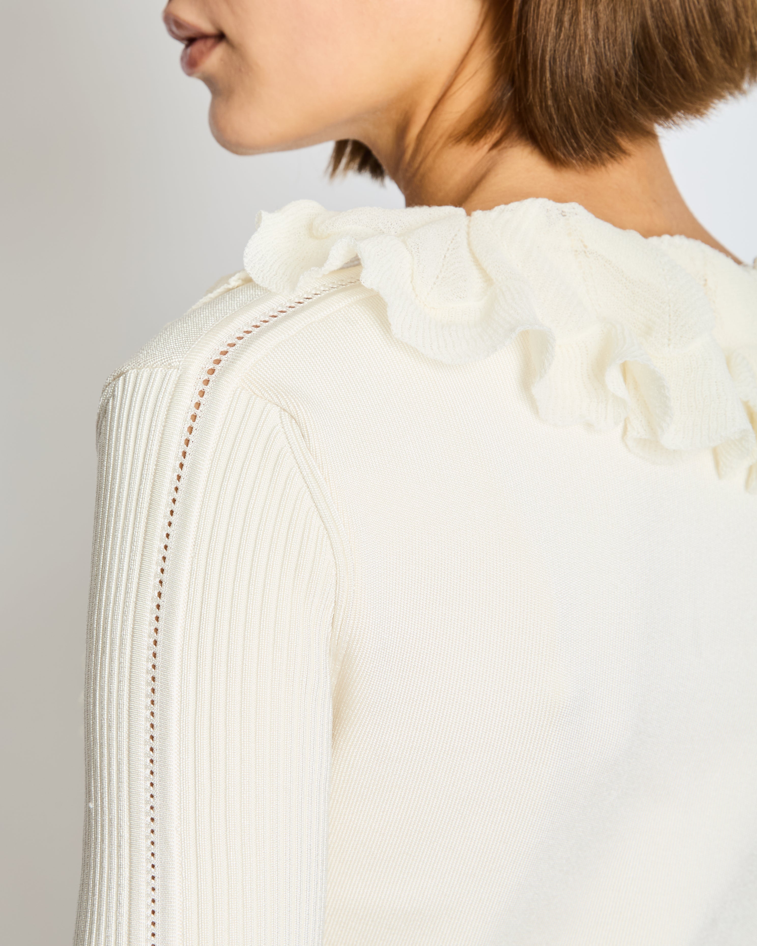 Hermès Fall 2022 White Playsuit with Ruffle Collar and Ribbed Sleeves FR 36 Size UK 8