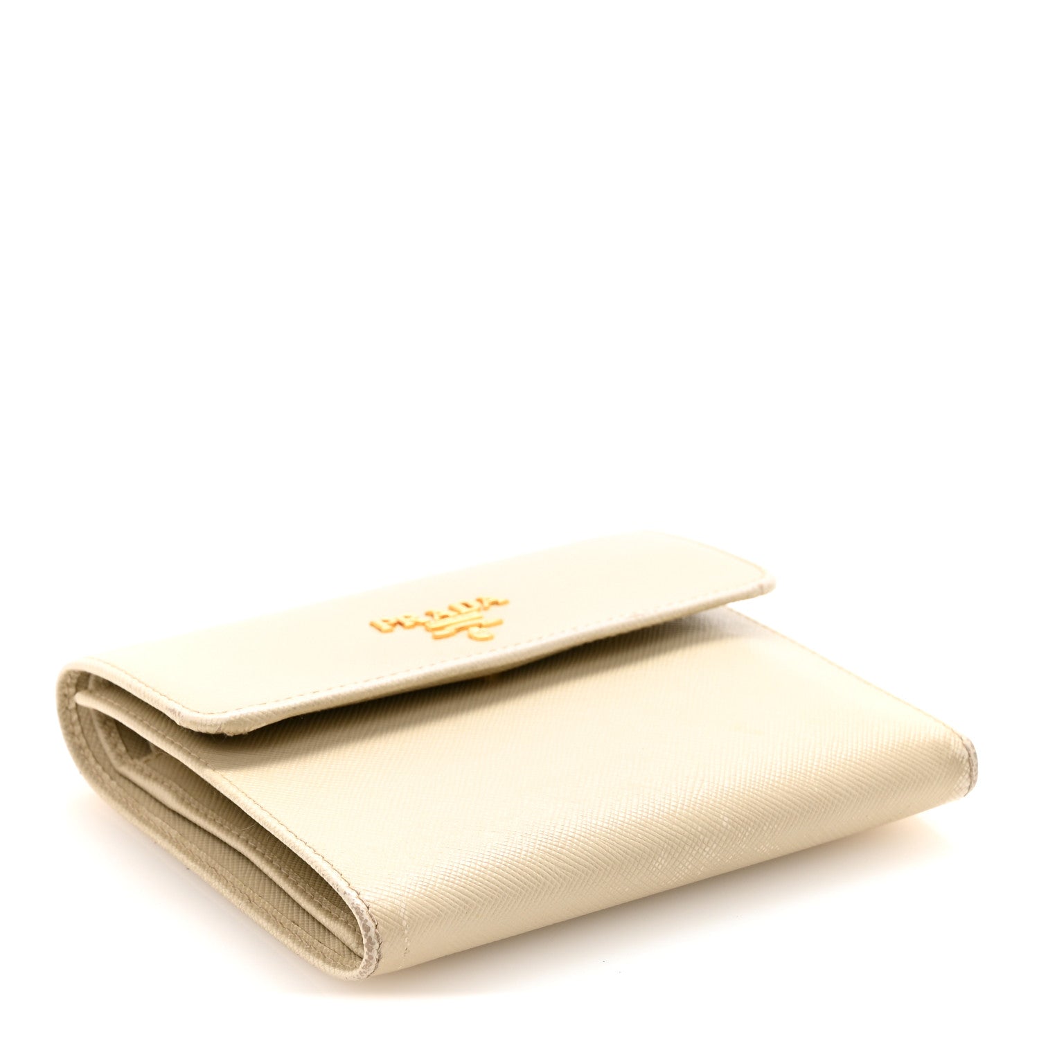 Saffiano Metal Tri-Fold Compact Wallet White