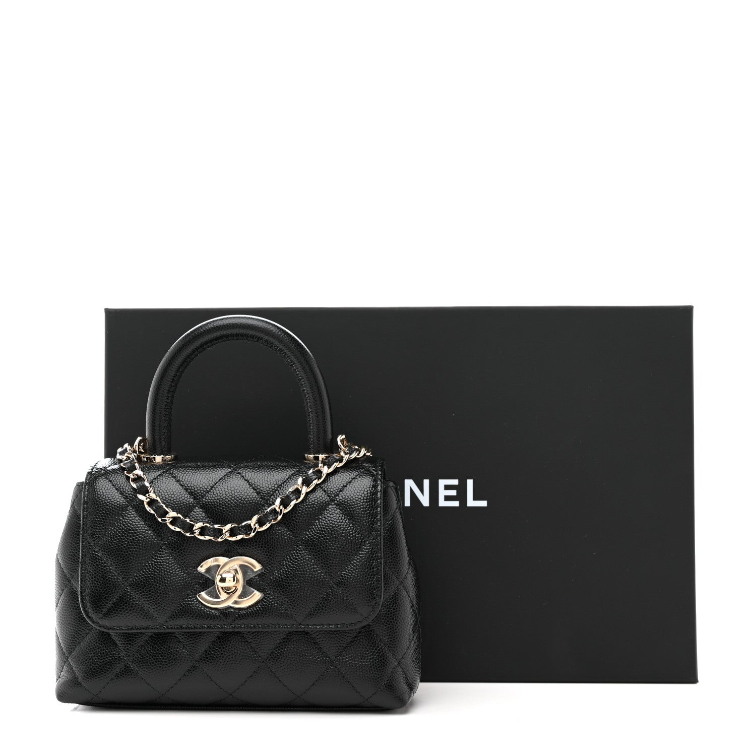 Caviar Quilted Coco Handle Clutch With Chain Black