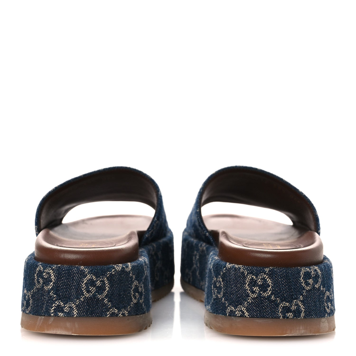 New Denim GG Monogram Angelina Platform 55mm Slide Sandals 39.5 Blue Tea