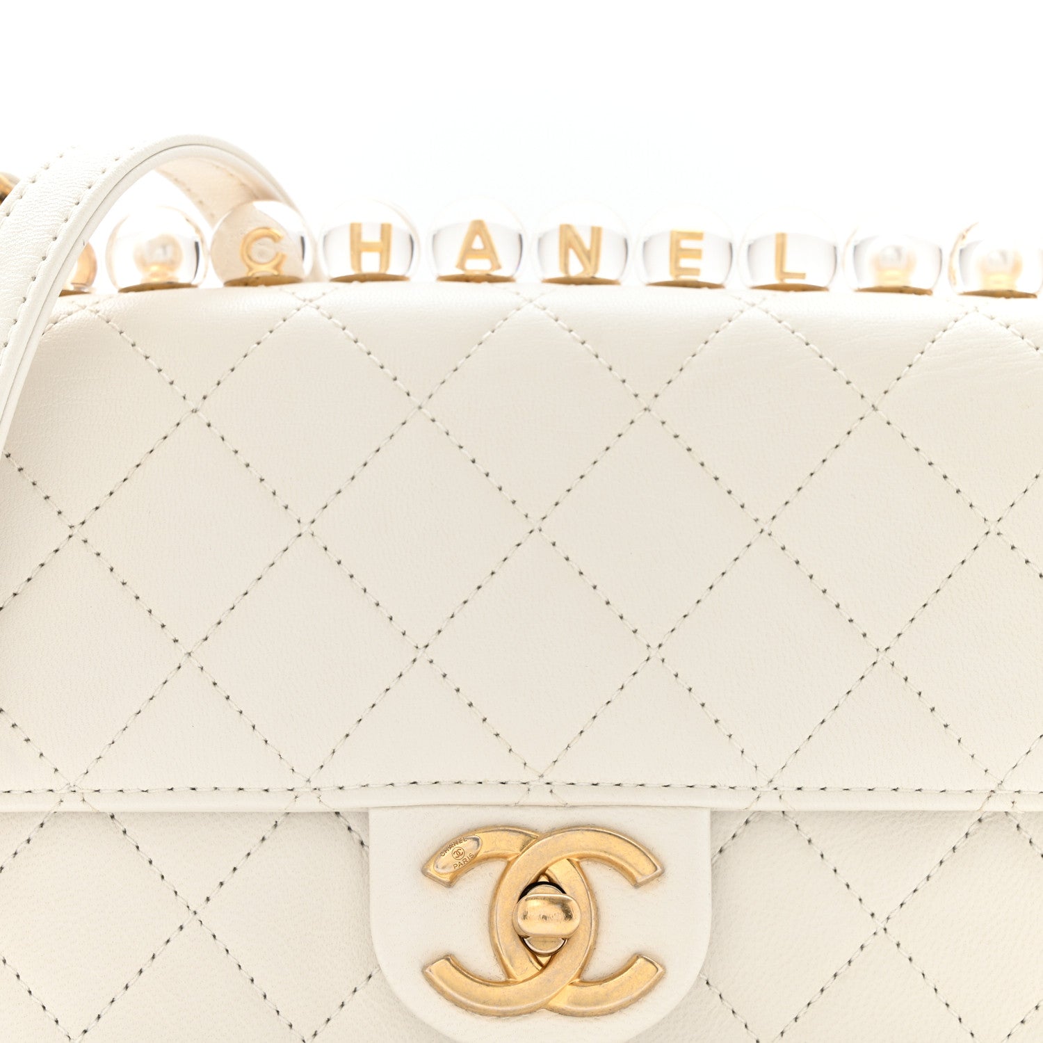 Lambskin Quilted Small Chic Pearls Flap White