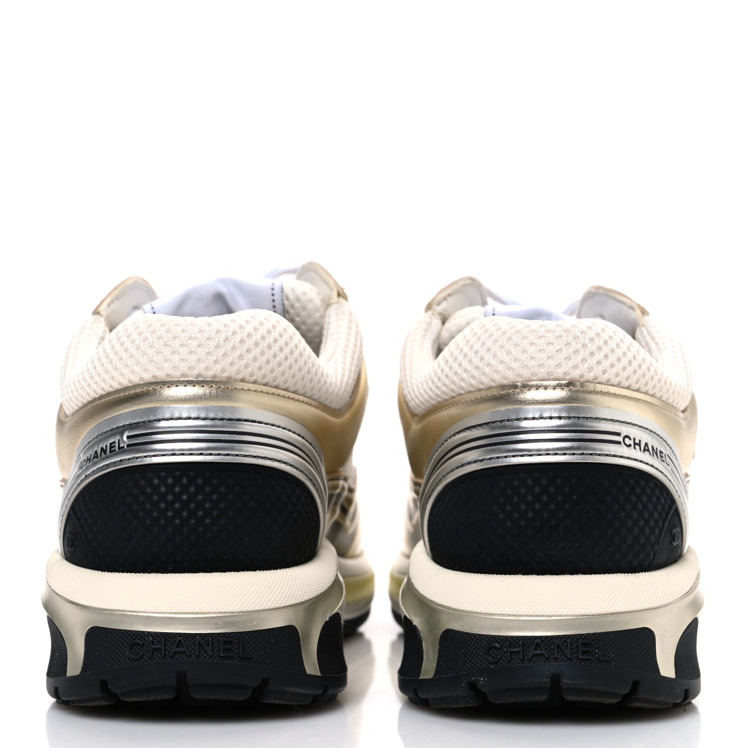 Fabric Laminated Calfskin Stretch CC Womens Sneakers 39.5 White Silver