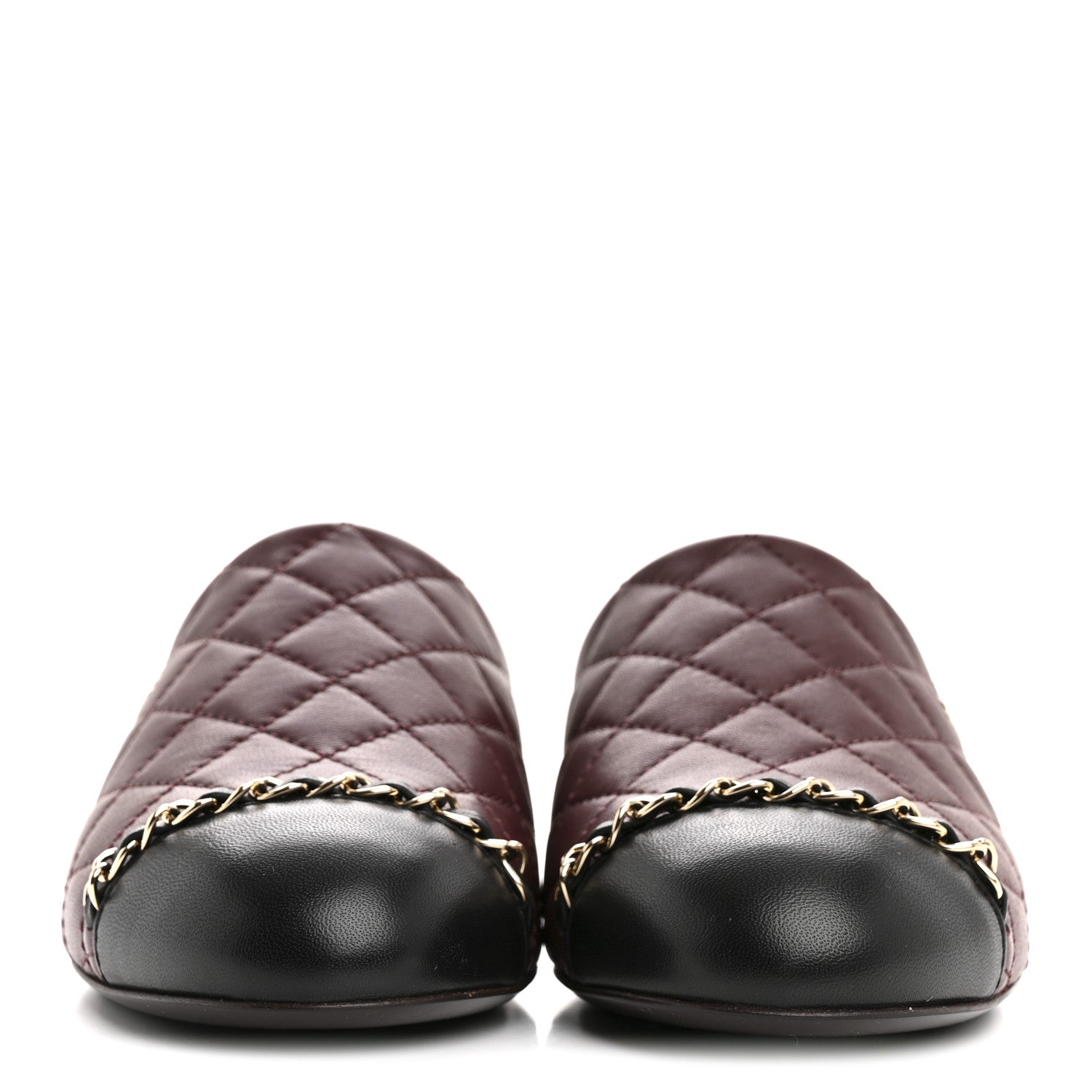 Lambskin Quilted CC Chain Mules 37 Burgundy Black
