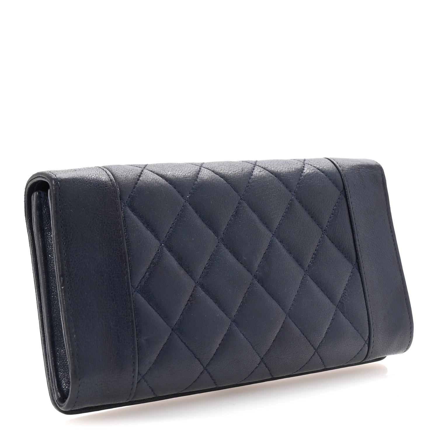 Sheepskin Chevron Quilted Mademoiselle Vintage Flap Wallet Navy