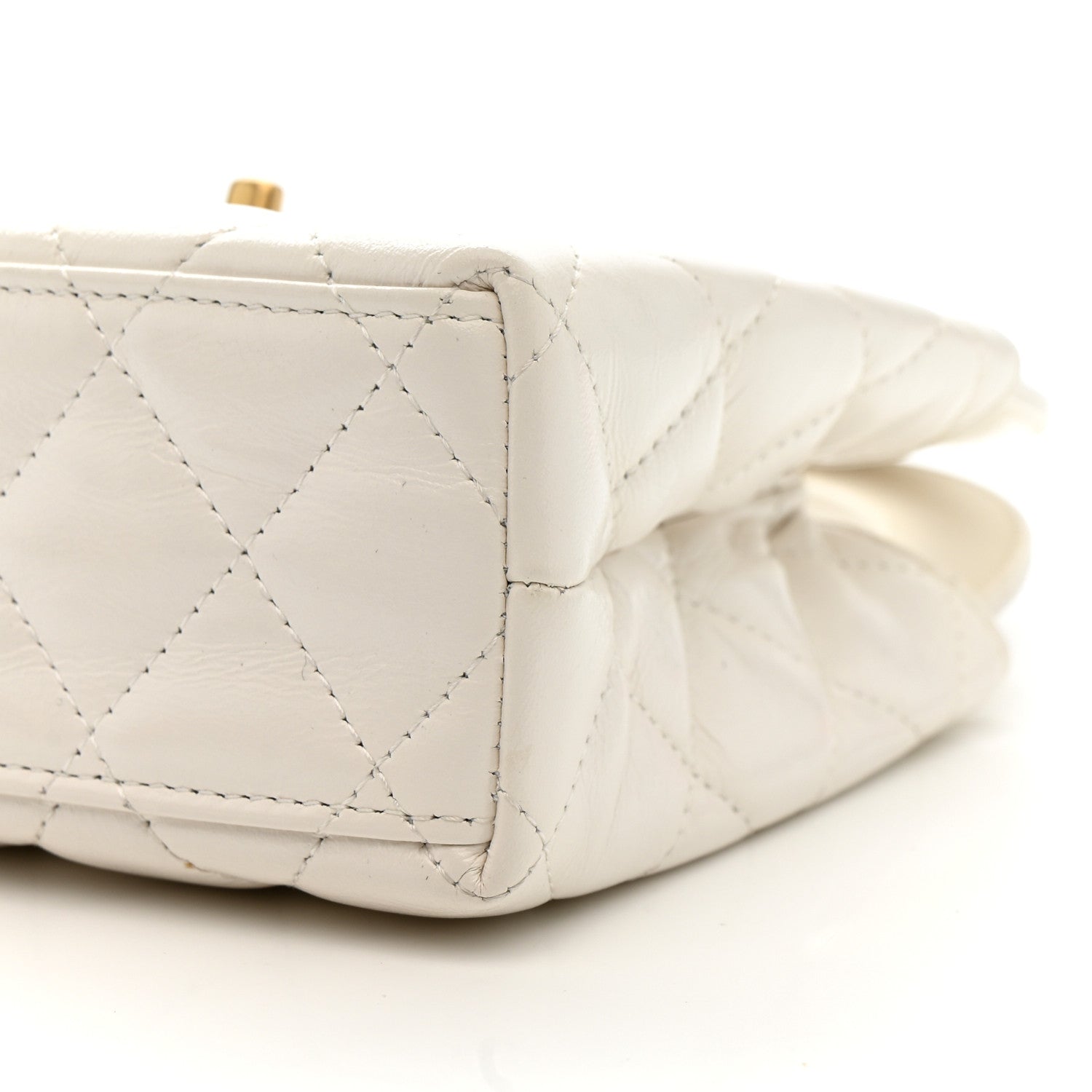 Shiny Aged Calfskin Quilted Nano Kelly Shopper White