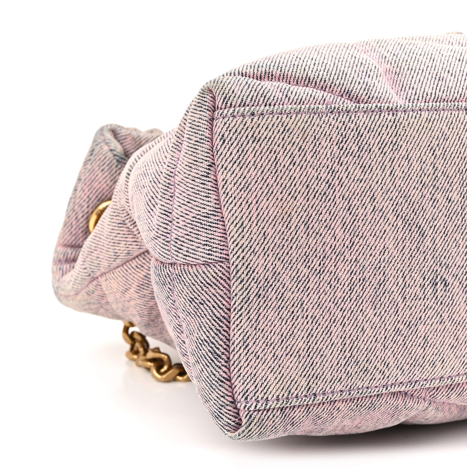 Denim Quilted Small Loulou Puffer Monogram Chain Satchel Bleached Lilac