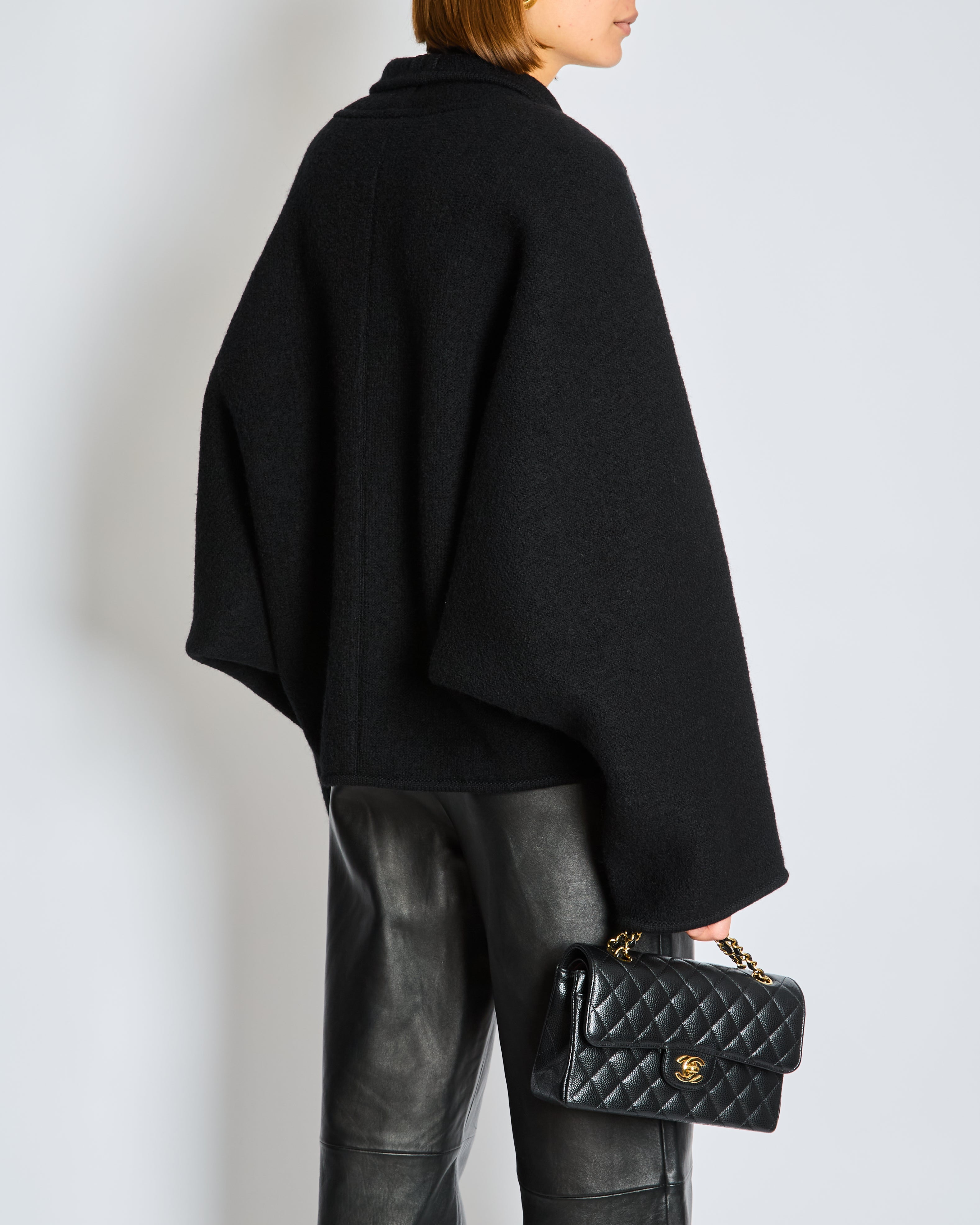 Hermès Embellished Black 'Palefroi Remix' Silk Cape with Sequins & Fine Embroidery Details