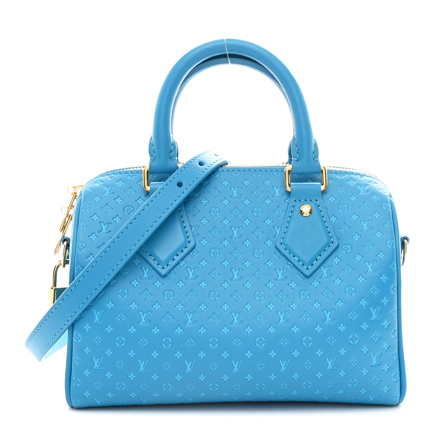Calfskin Nanogram Embossed Speedy Bandouliere 20 Blue