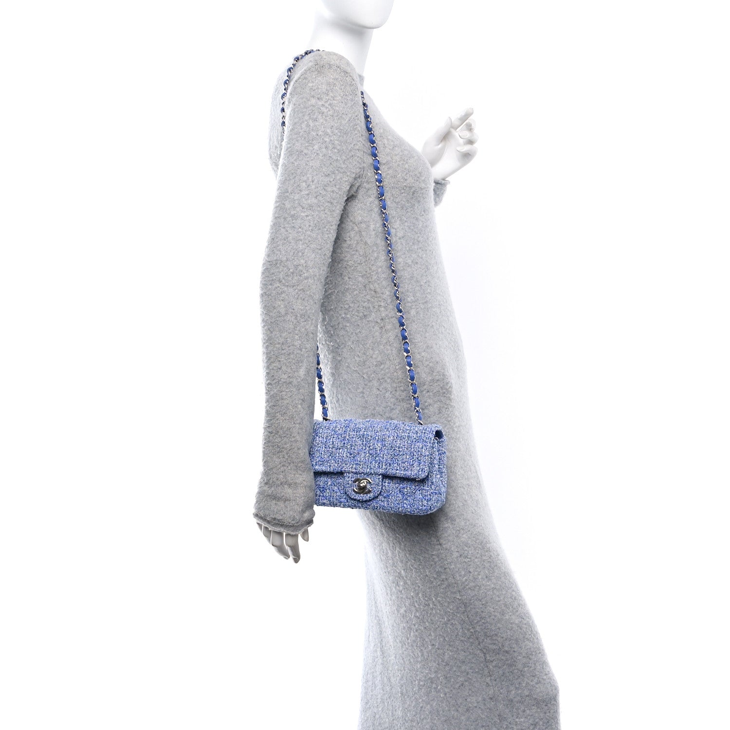 Tweed Quilted Mini Rectangular Flap Blue White