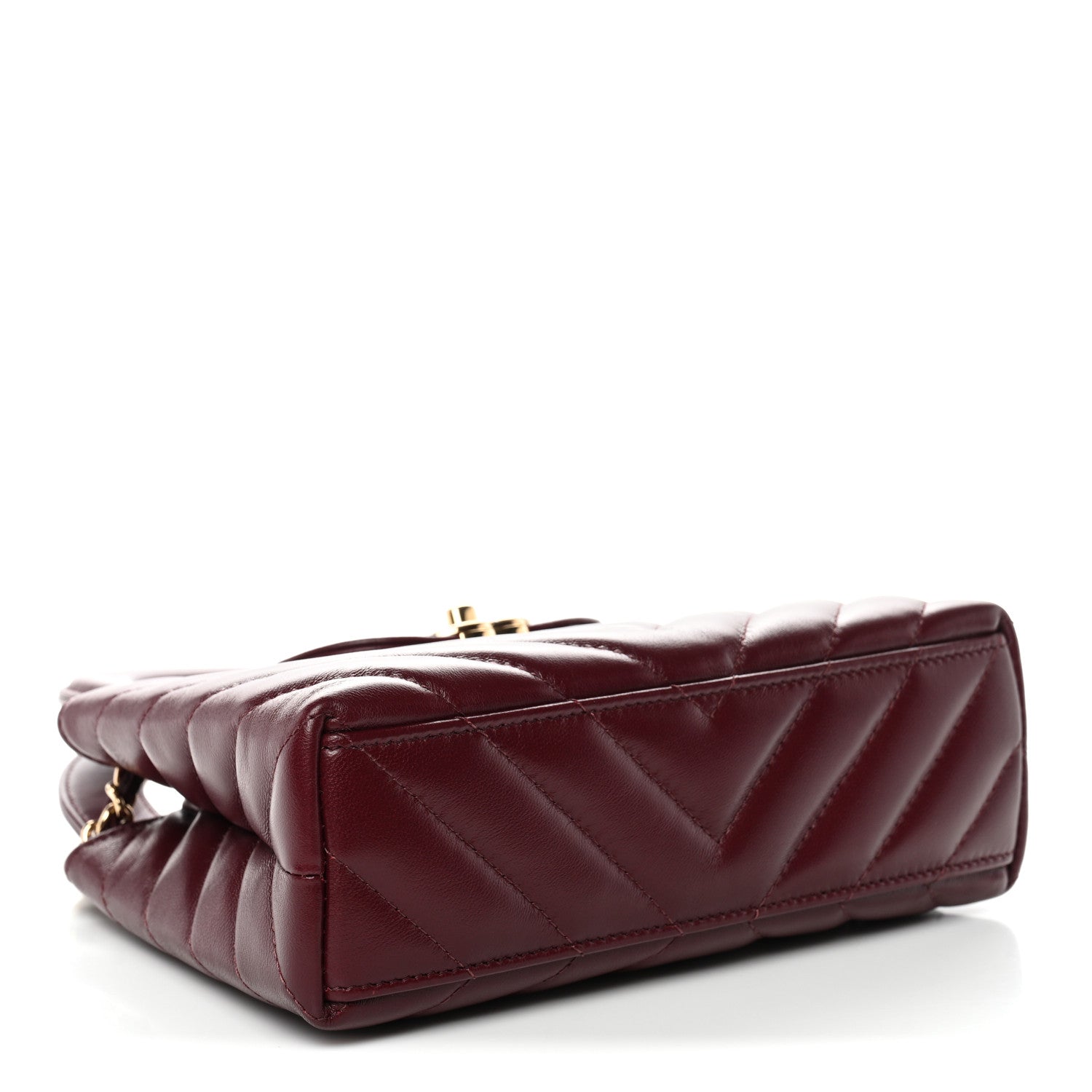 Shiny Lambskin Chevron Quilted Nano Kelly Shopper Dark Burgundy
