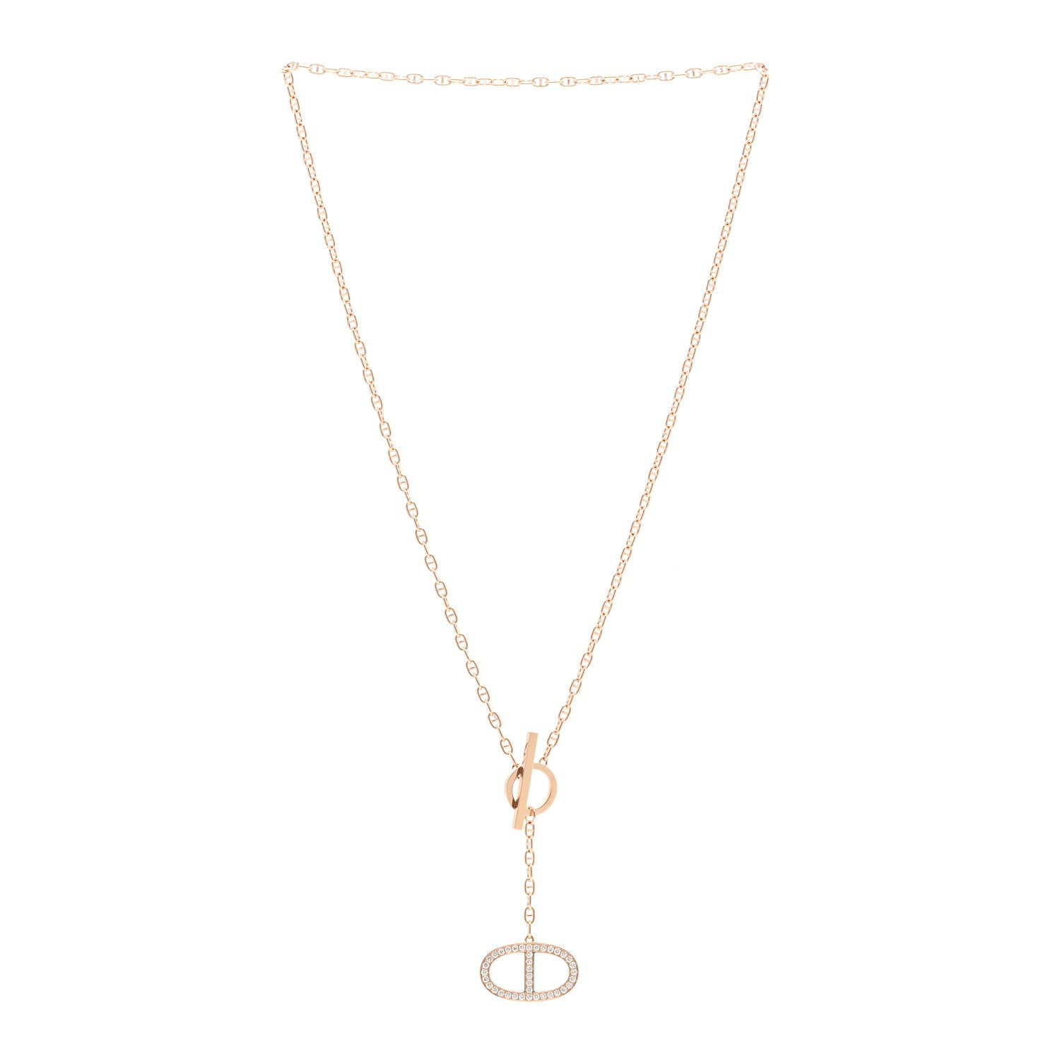 18K Rose Gold Diamond GM Chaine D'Ancre Contour Pendant Necklace ST