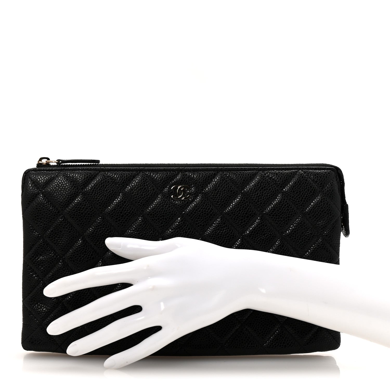 Caviar Quilted Large Zipped Clutch Black