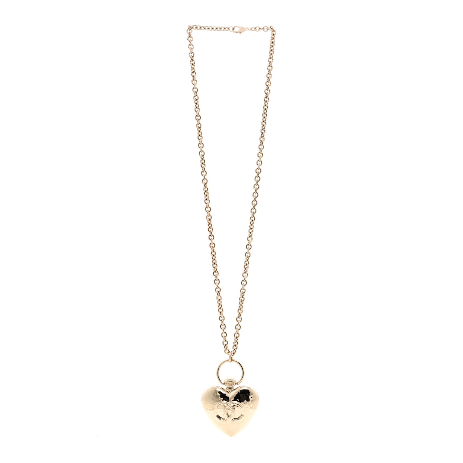 Metal CC Heart Locket Necklace Gold