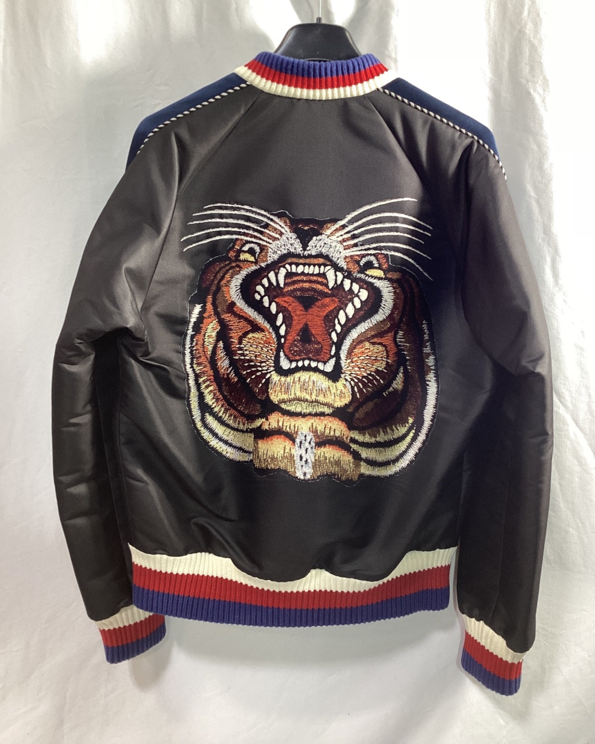 Men's Gucci Panther-Embroidered Bomber Jacket Black Satin