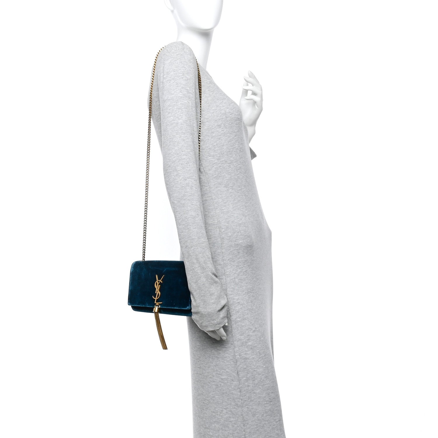 Velvet Small Classic Monogram Kate Tassel Satchel Blue
