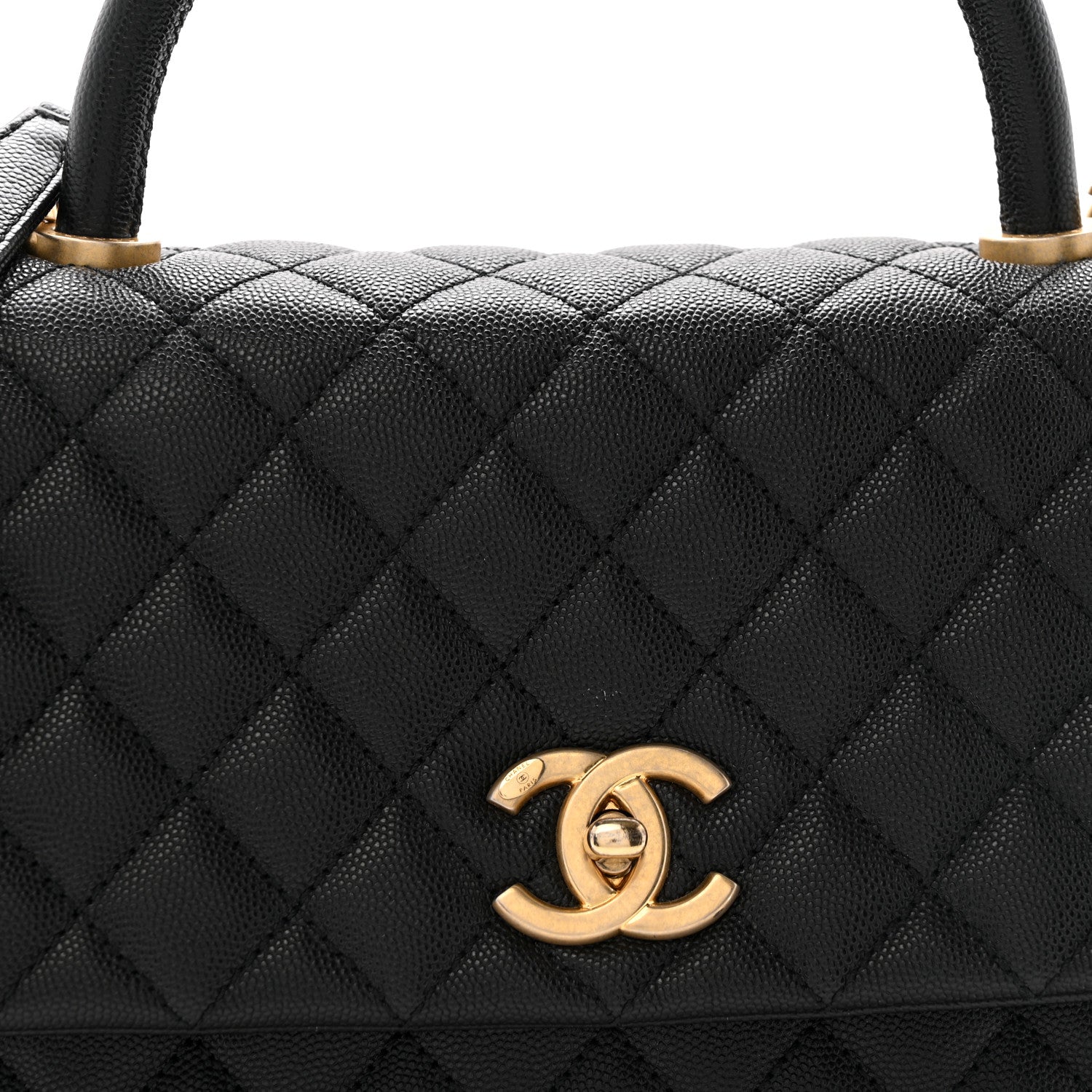 Caviar Quilted Small Coco Handle Flap Black