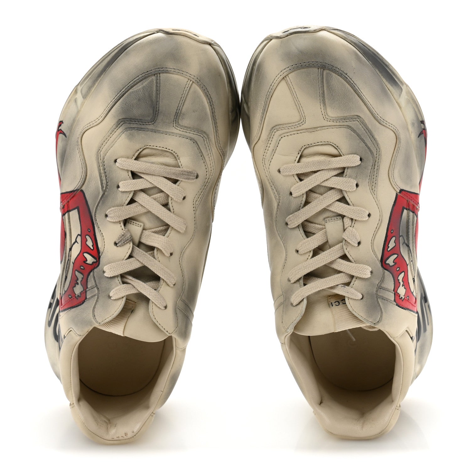 Calfskin Mouth Print Mens Rhyton Sneakers 10 Ivory