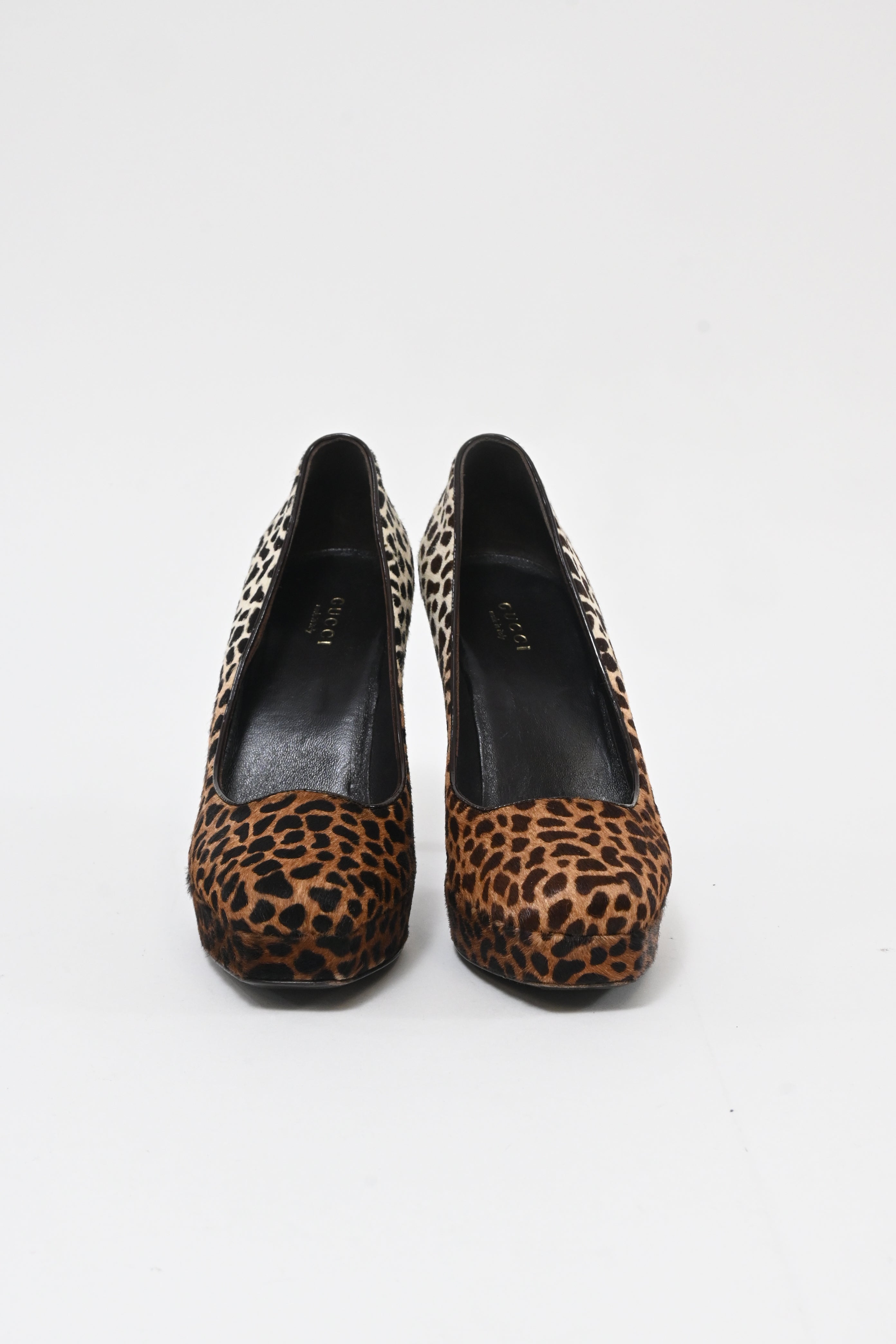 Women's Gucci Square Toe Pumps in Animal Print Ponyhair