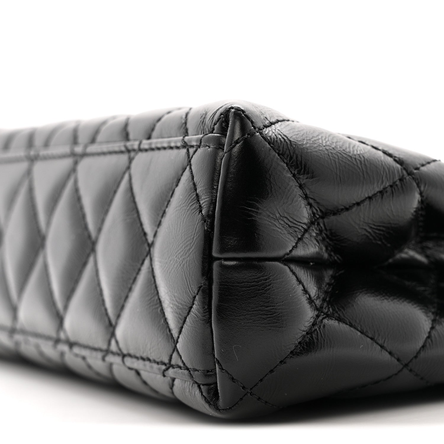 Shiny Aged Calfskin Quilted Nano Kelly Shopper Black