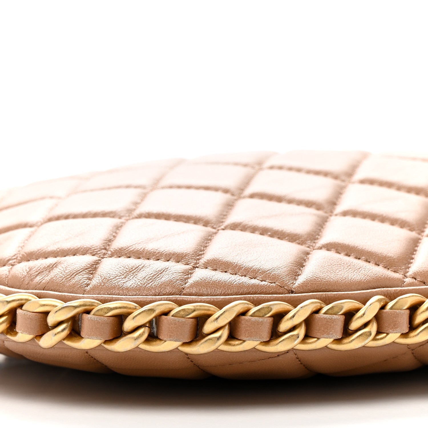 Shiny Crumpled Lambskin Quilted Large Trendy Chain Around Hobo Dark Beige