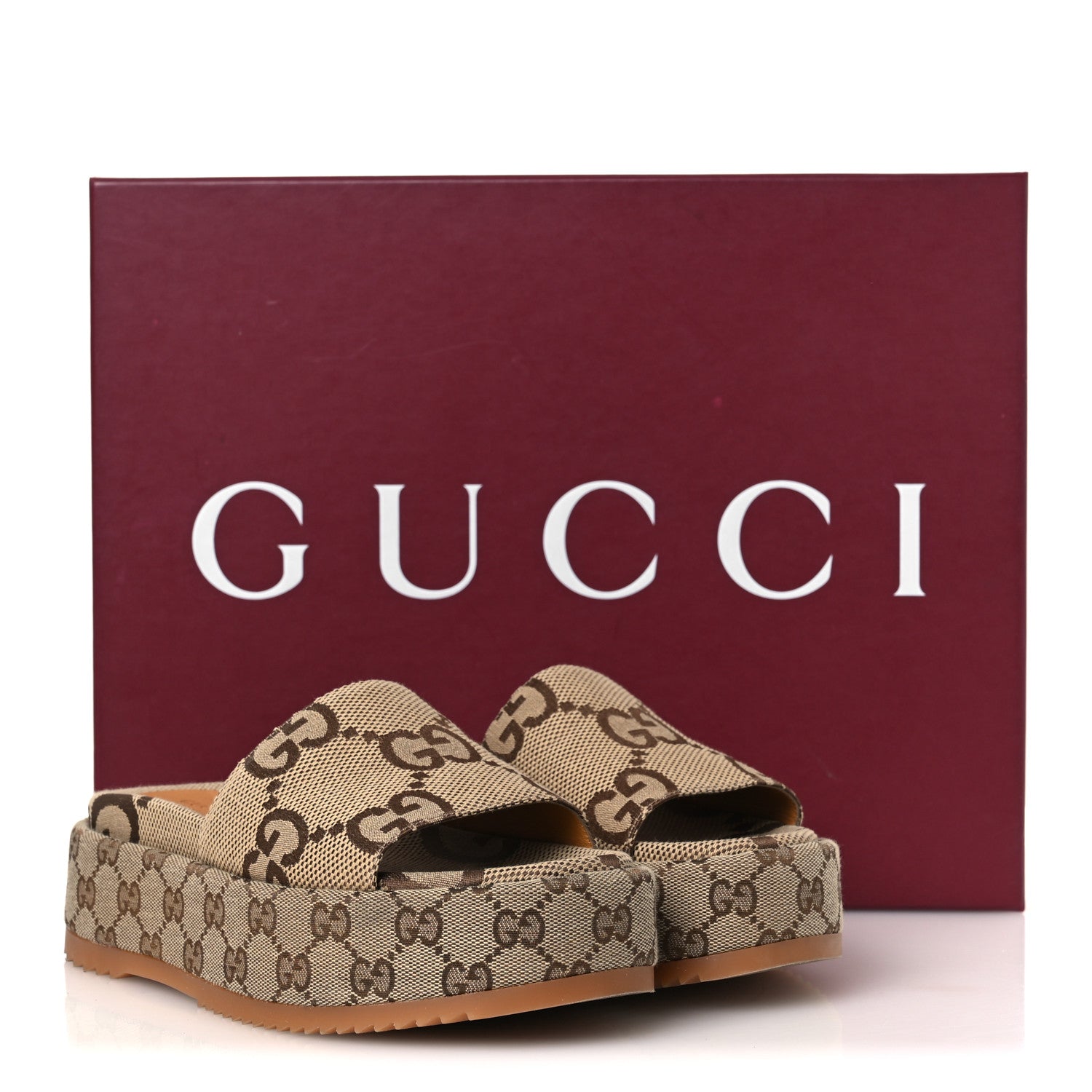 Monogram Maxi GG Angelina Platform 55mm Slide Sandals 36 Camel Ebony