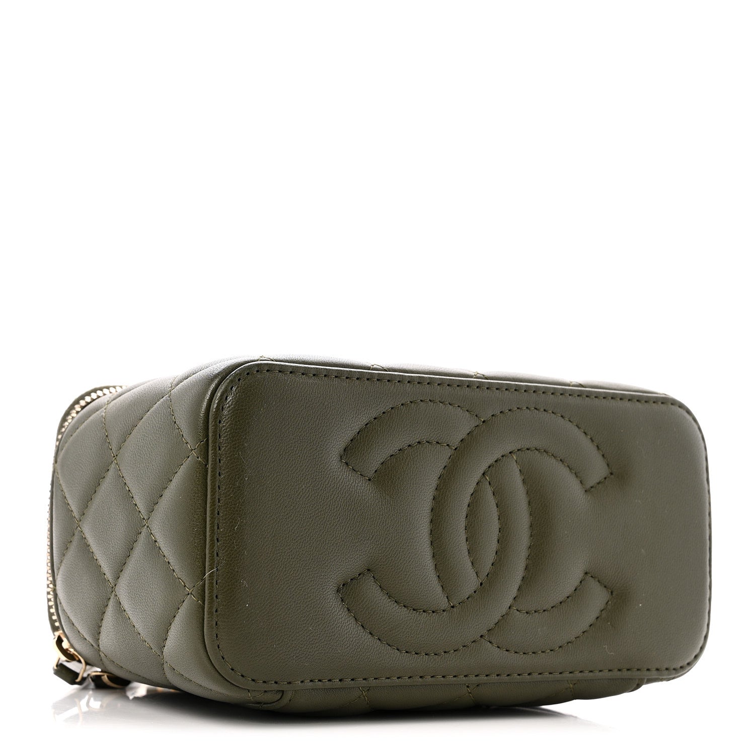 Lambskin Quilted Pick Me Up Vanity Case Khaki