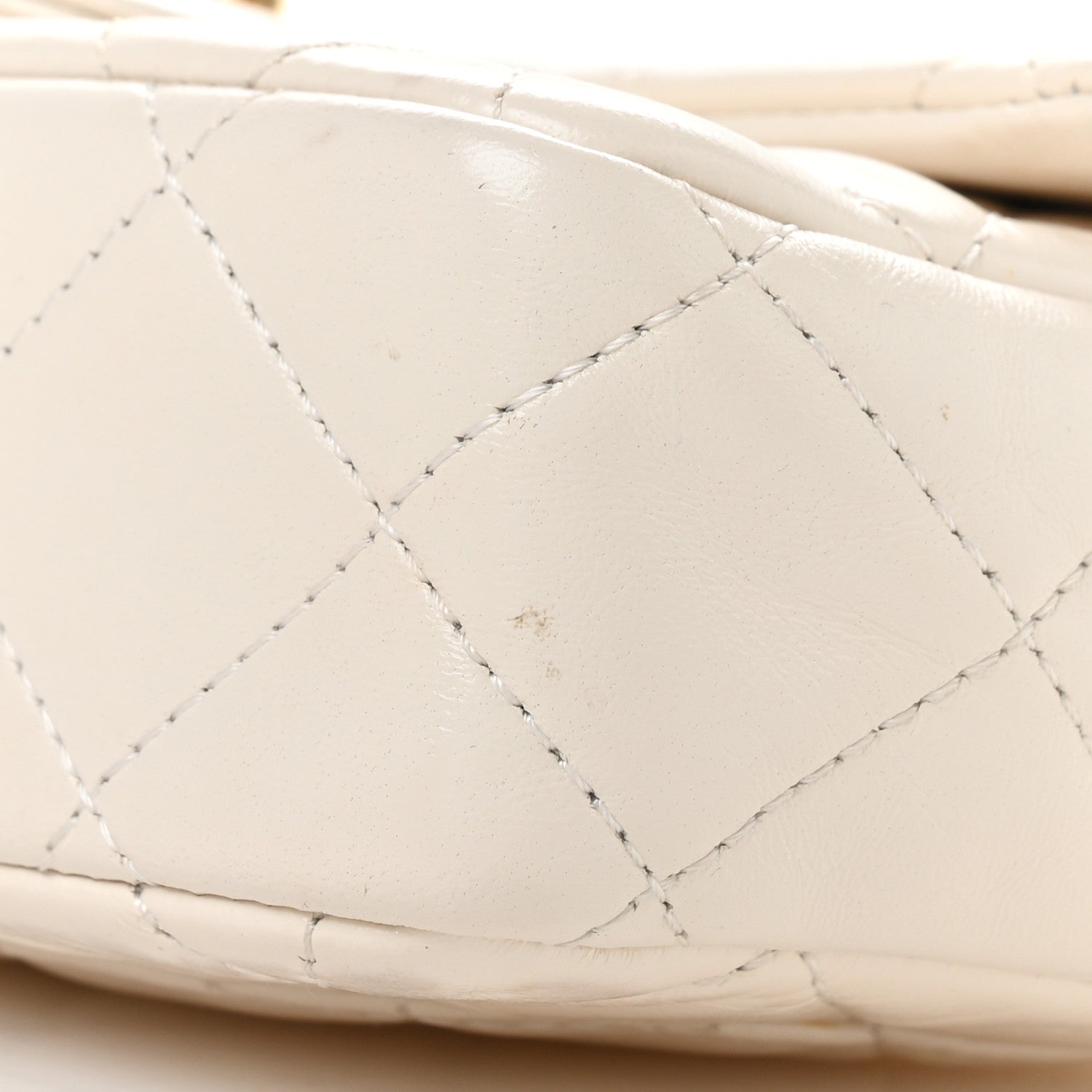 Shiny Lambskin Quilted Golden Links Top Handle Flap White
