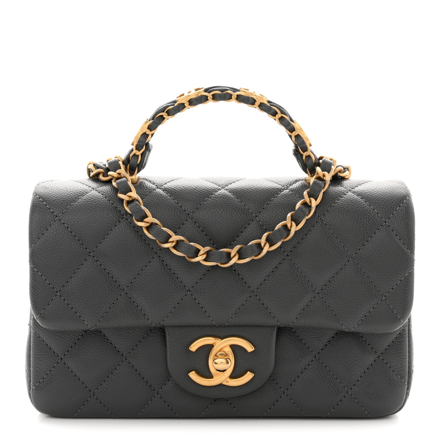 Caviar Quilted Mini Handy CC Flap Grey