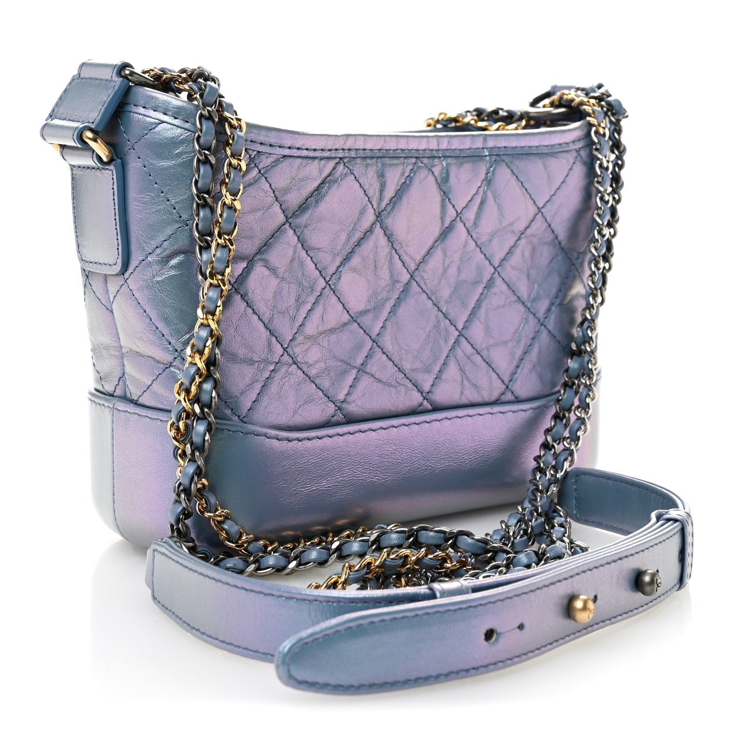 Iridescent Lambskin Calfskin Quilted Small Gabrielle Hobo Blue