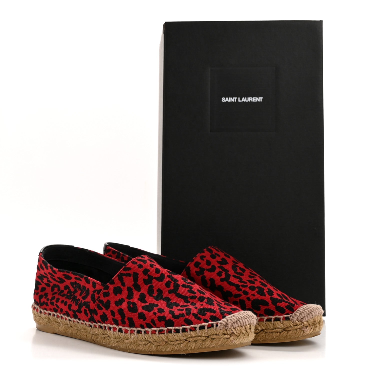 Canvas Leopard Print Espadrilles 38 Red Black