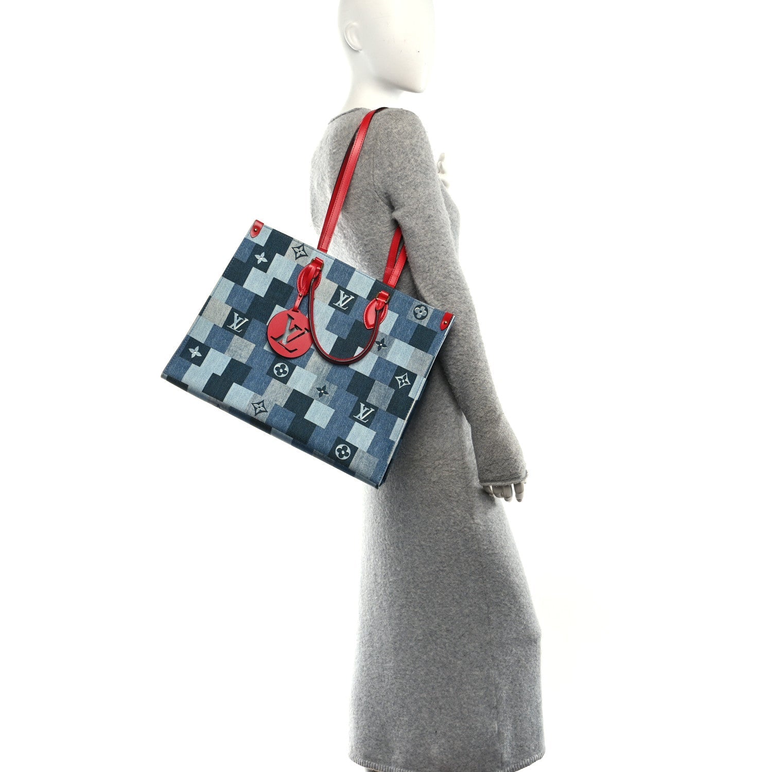 Denim Damier Monogram Onthego Blue Rouge