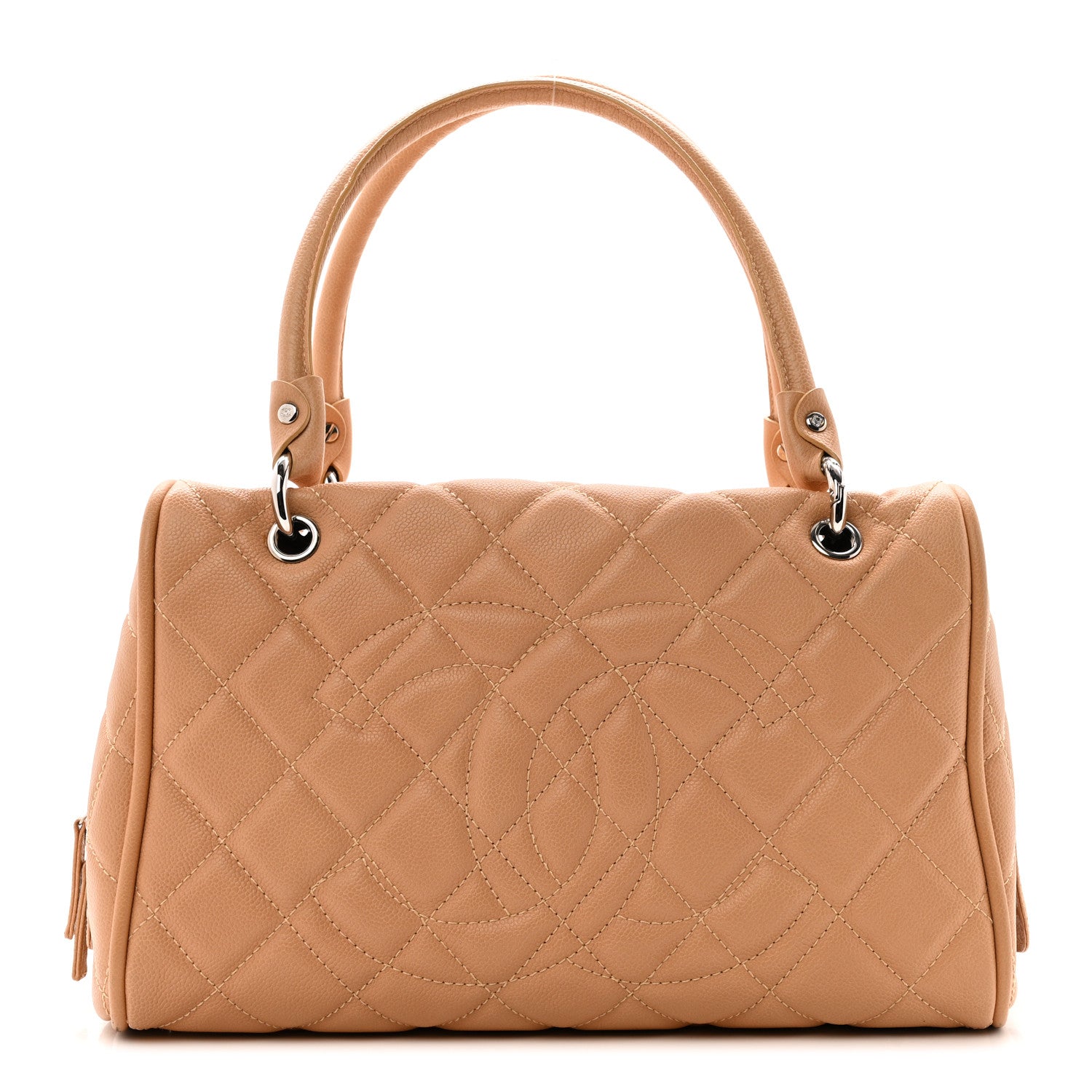 Caviar Quilted Timeless Bowler Beige